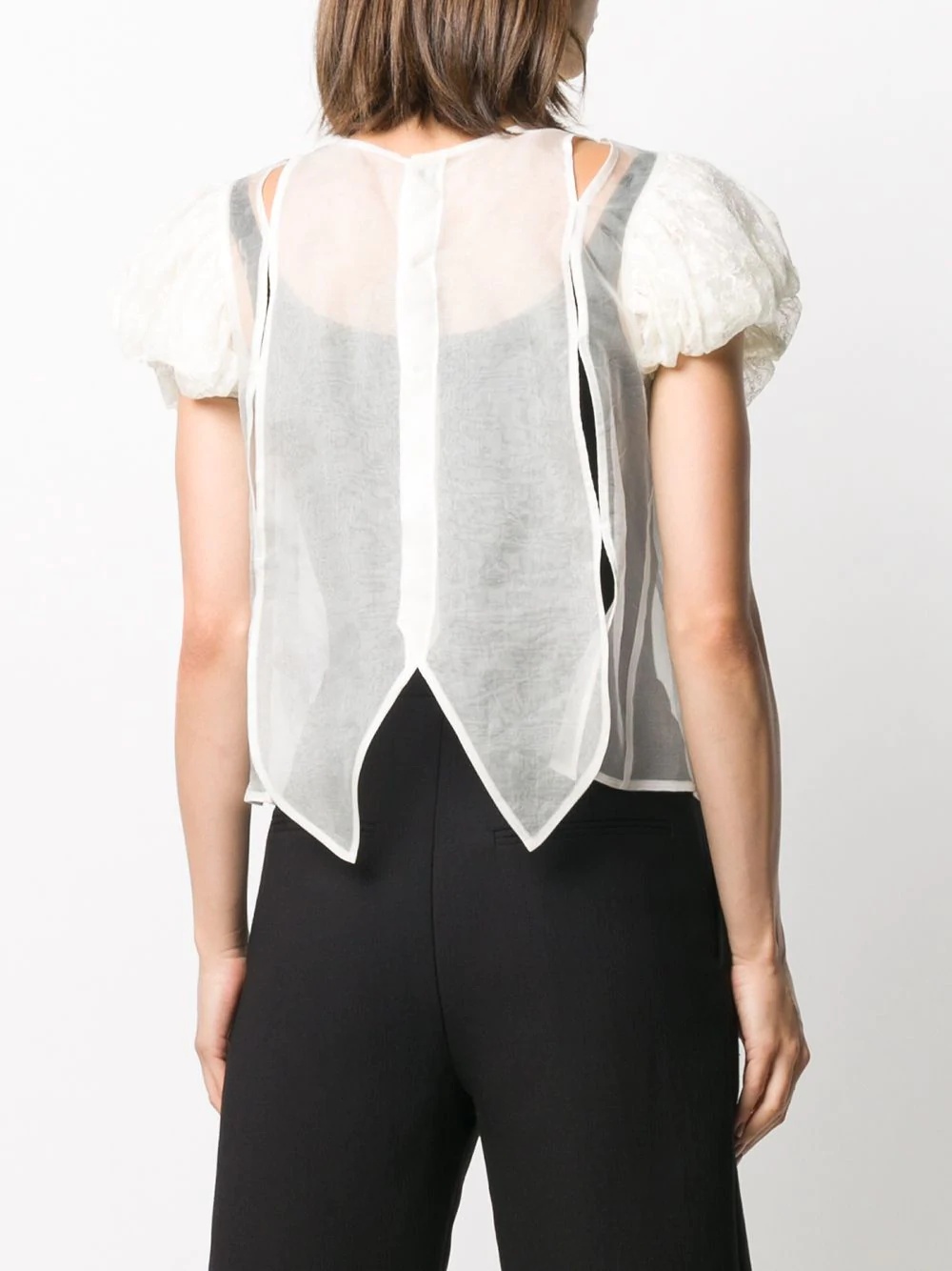 puff-sleeve sheer silk top - 4