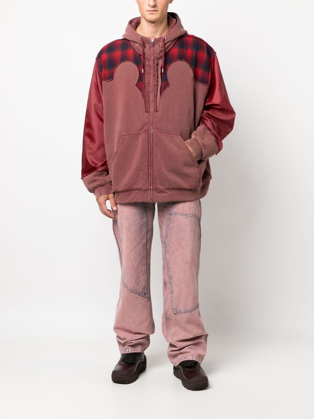 check-print wool hoodie - 2