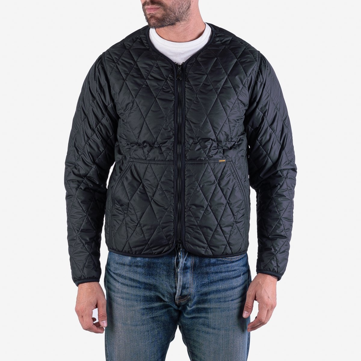 IHJ-118-BLK Collarless Lightweight Quilted Jacket - Black - 2