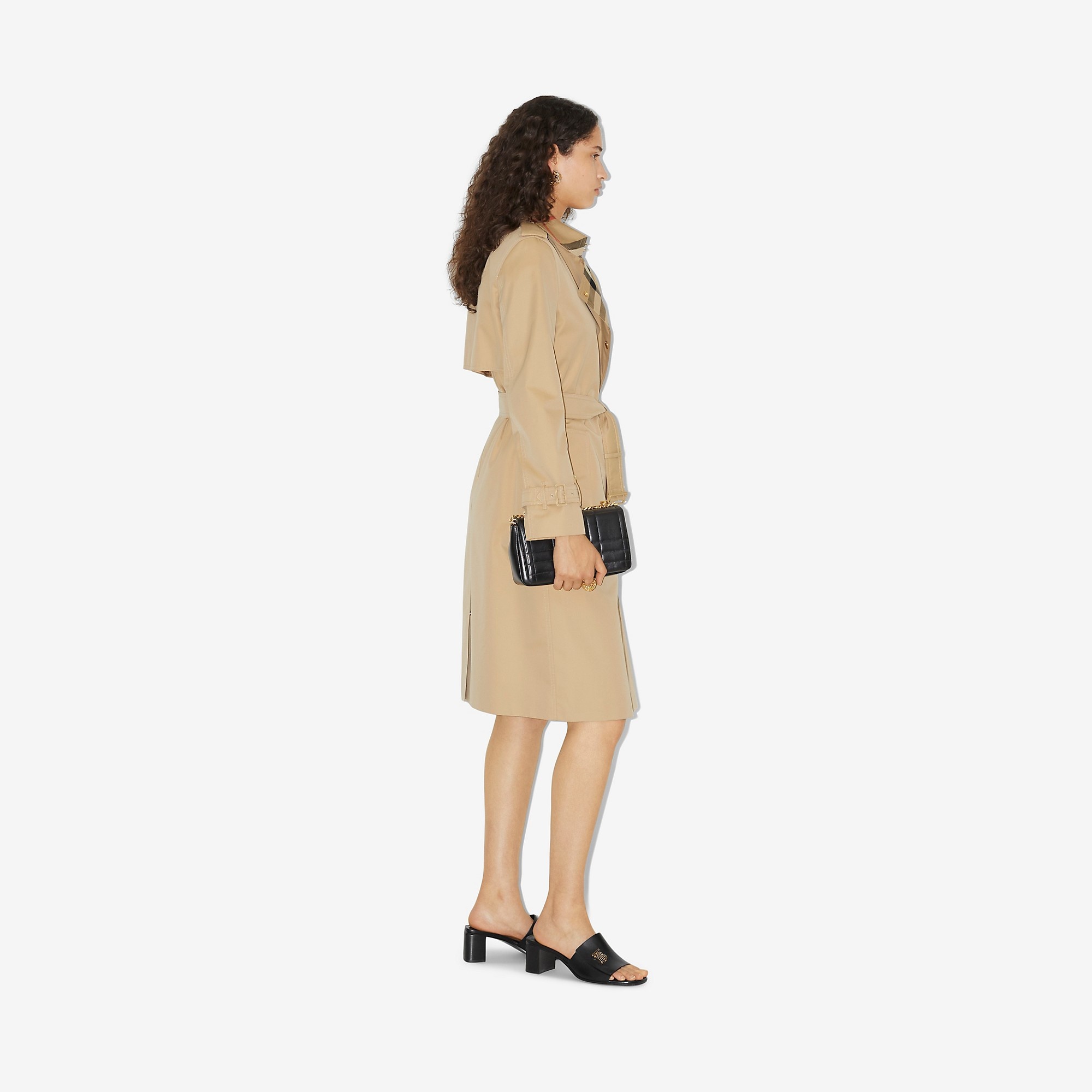 Check Panel Cotton Gabardine Trench Coat - 3