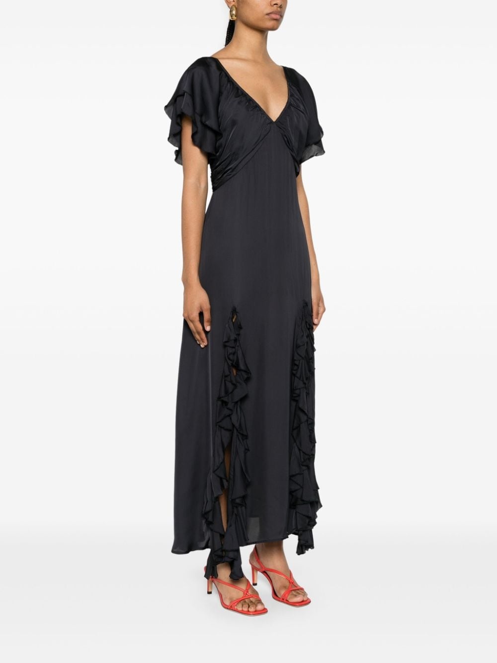 pleated cut-out maxi dress - 3