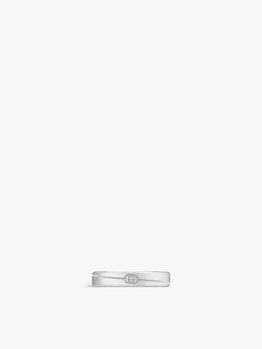 Diagonal engraved-interlocking G sterling-silver ring - 1