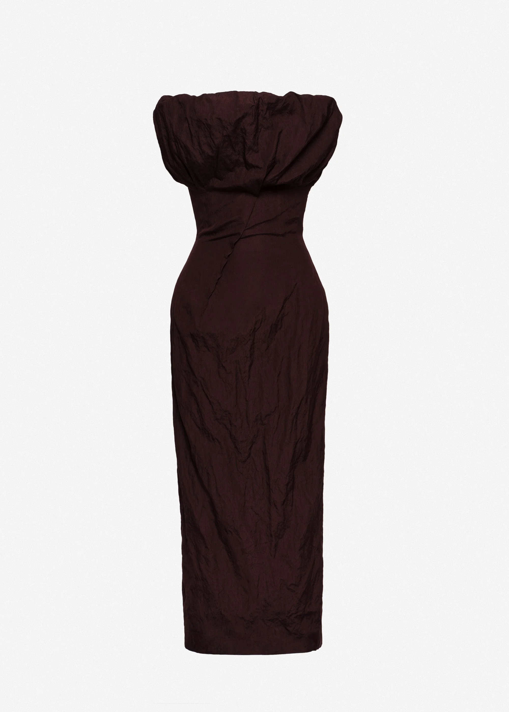 Sculptural neckline fitted dress in brown - 1