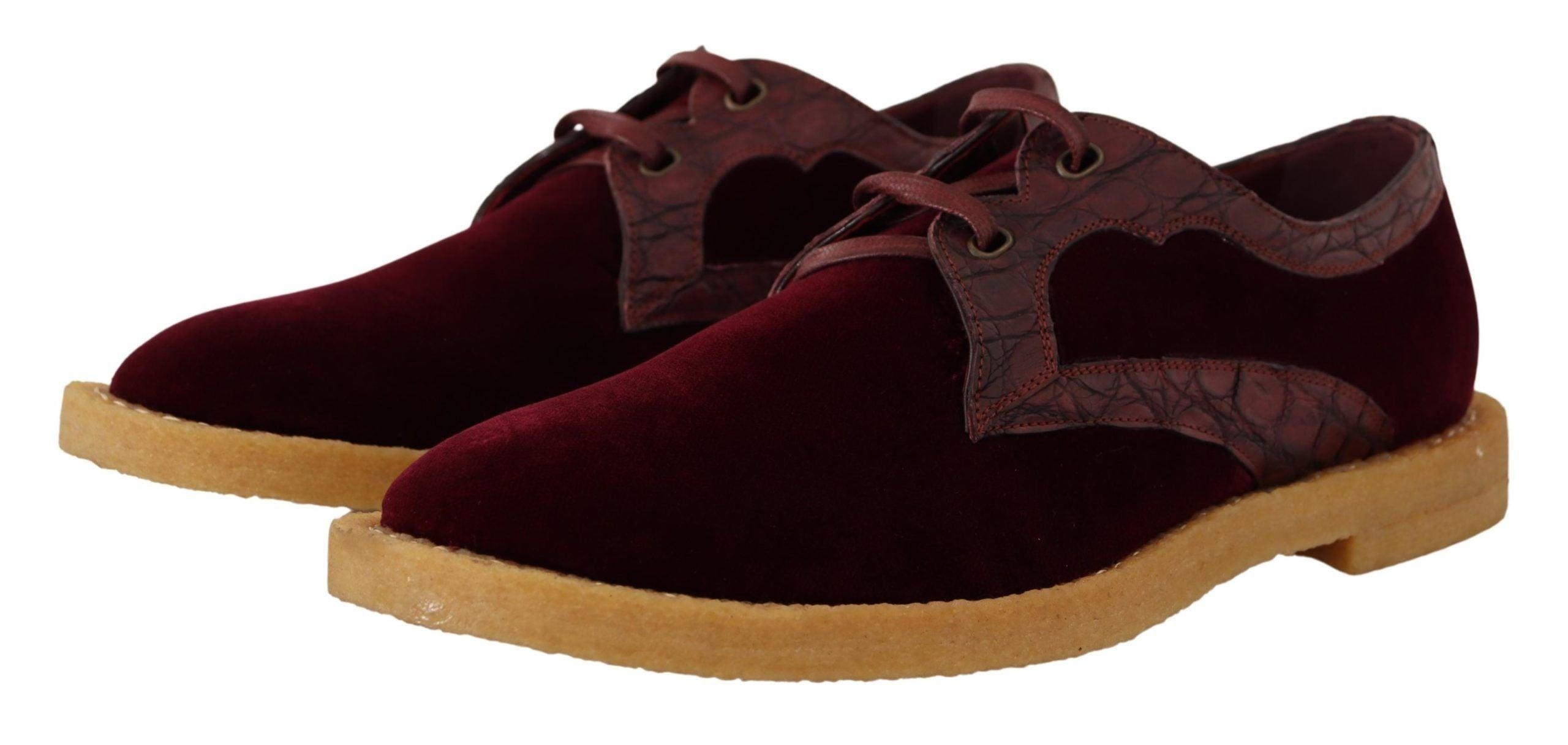 Dolce & Gabbana Bordeaux Velvet Exotic Leather Shoes - 2