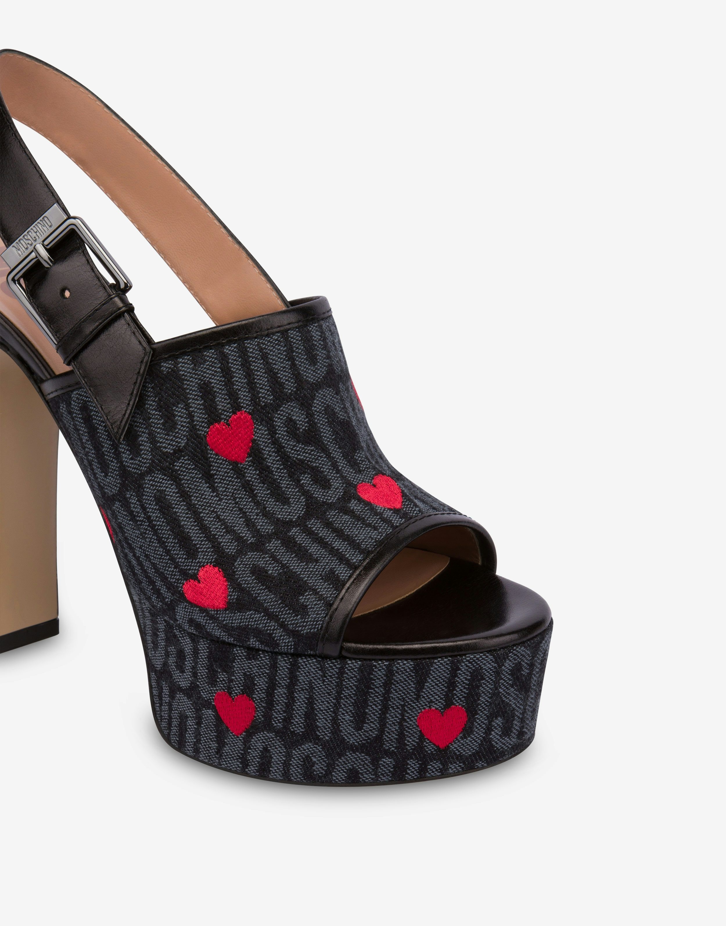DENIM SANDALS ALLOVER LOGO WITH HEARTS - 4