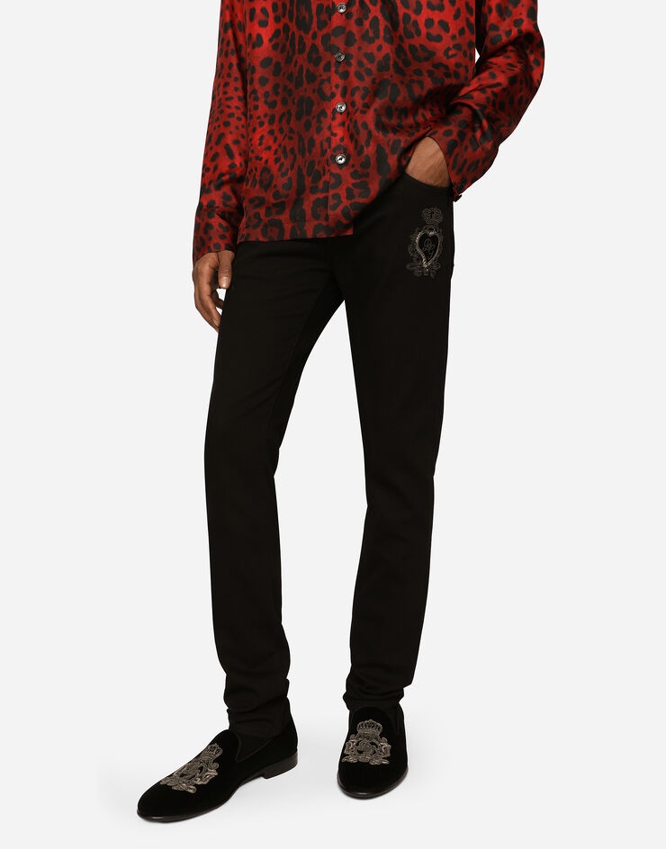 Black skinny stretch jeans with patch detailing - 4