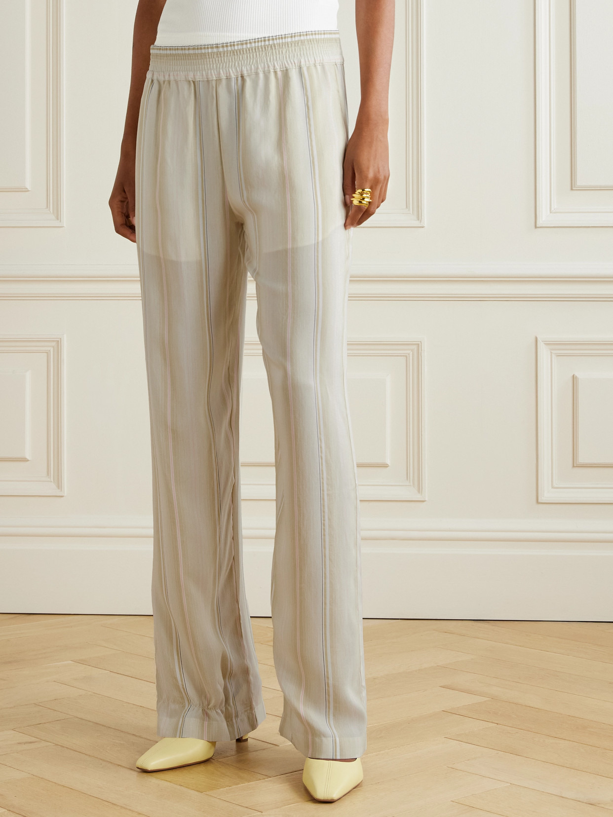 Striped Woven Wide-leg Pants - 4