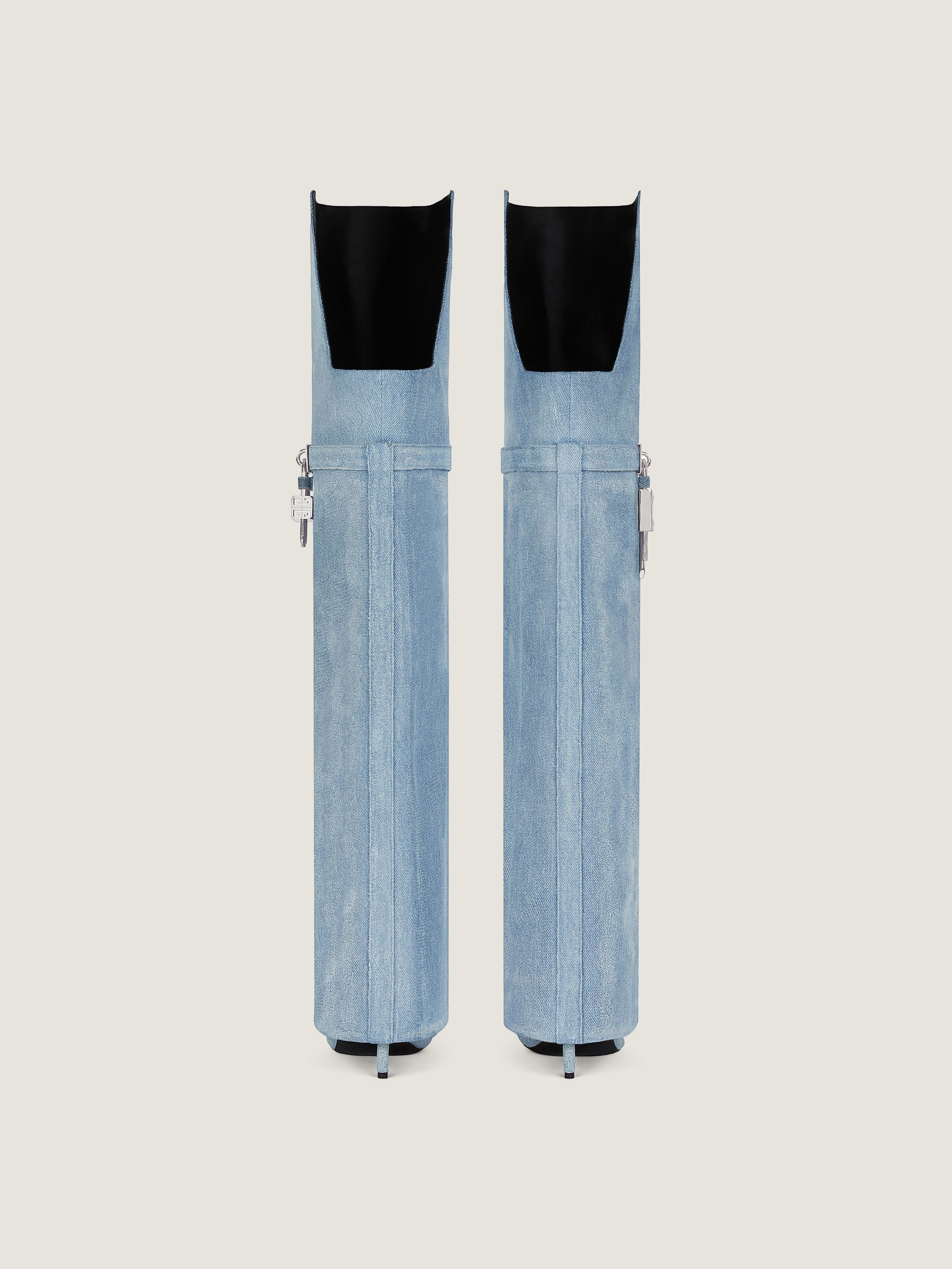 SHARK LOCK STILETTO OVER-THE-KNEE BOOTS IN WASHED DENIM - 5