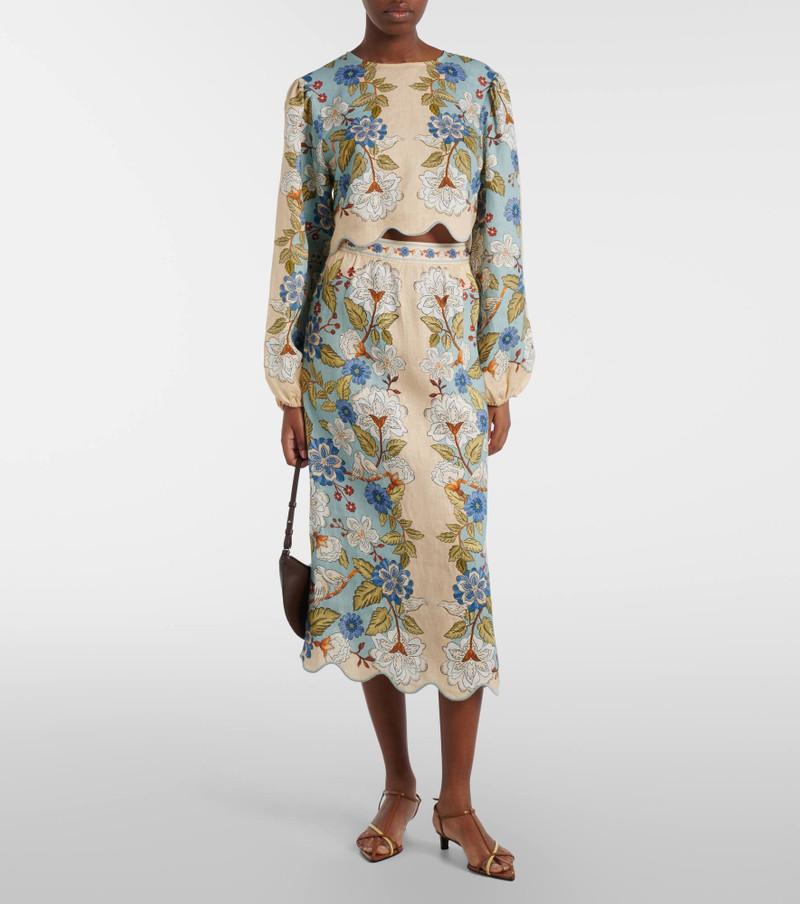 FARM RIO Floral linen midi skirt outlook