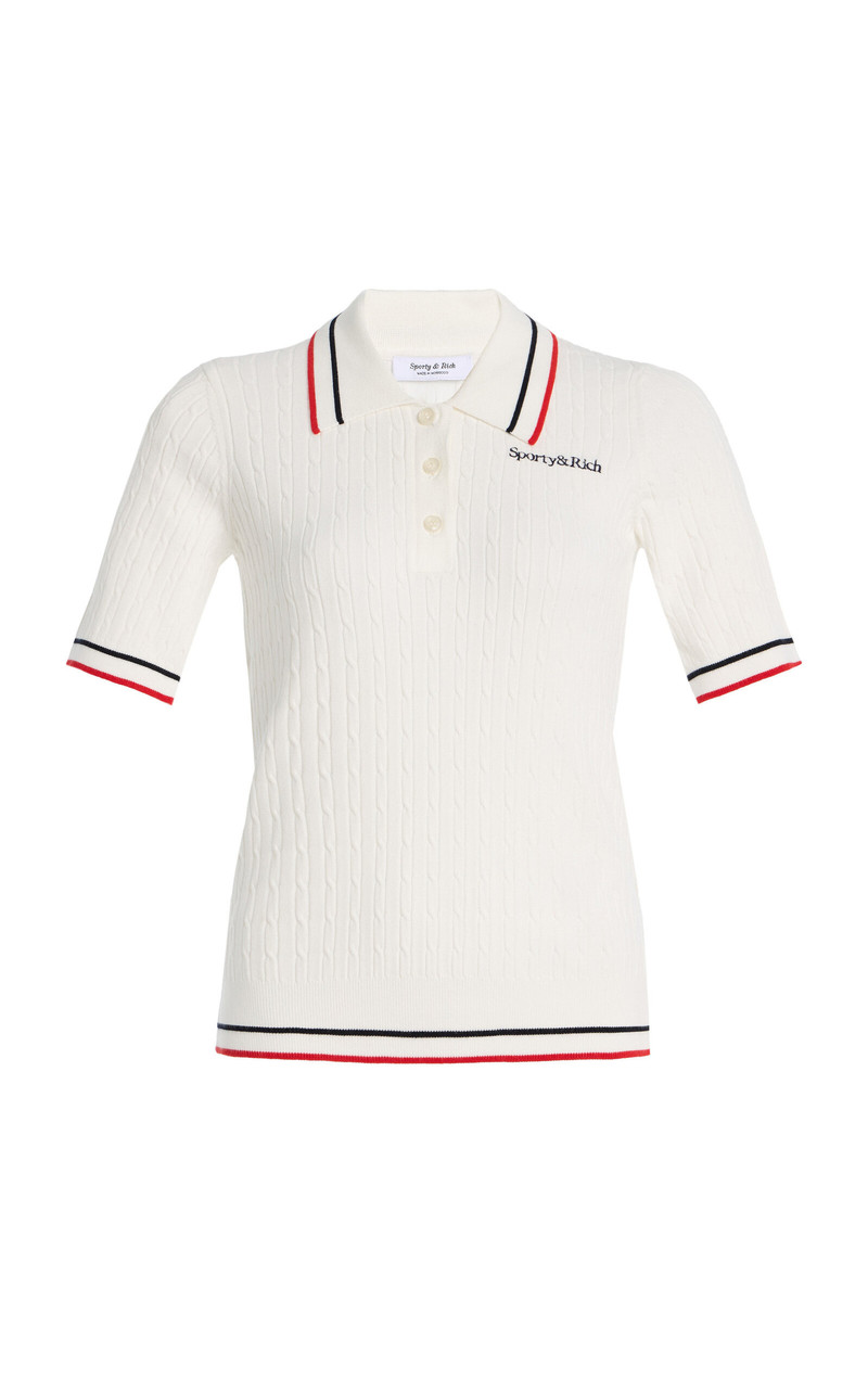 Cable-Knit Polo Shirt white 1