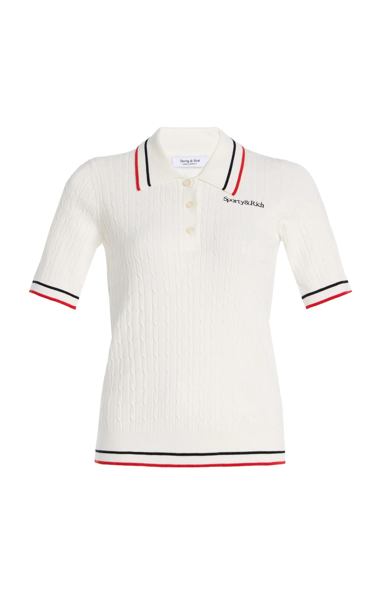 Cable-Knit Polo Shirt white - 1