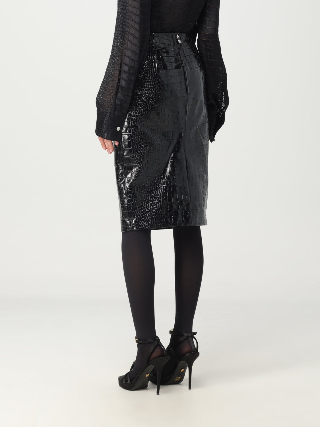Versace Women Black Leather Skirt - 2