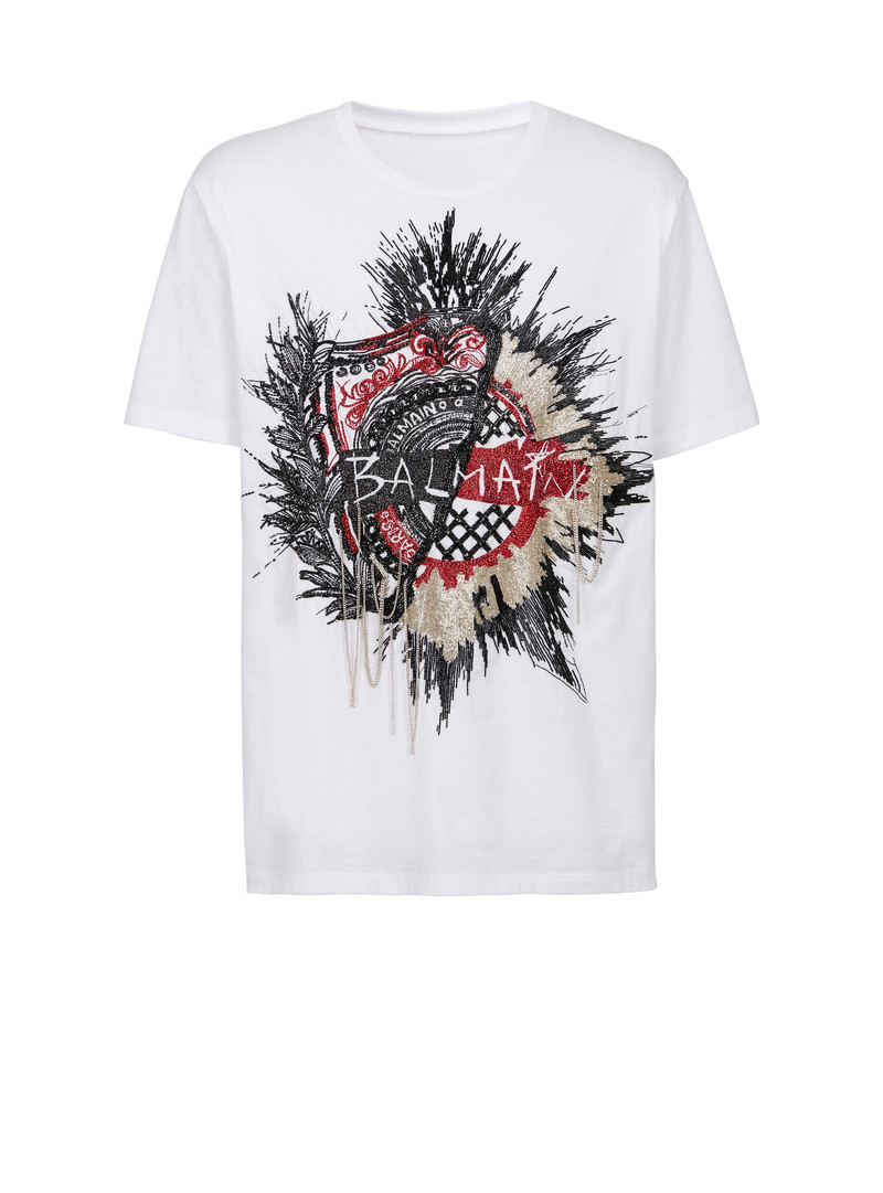 Oversized cotton T-shirt with embroidered Balmain logo - 1
