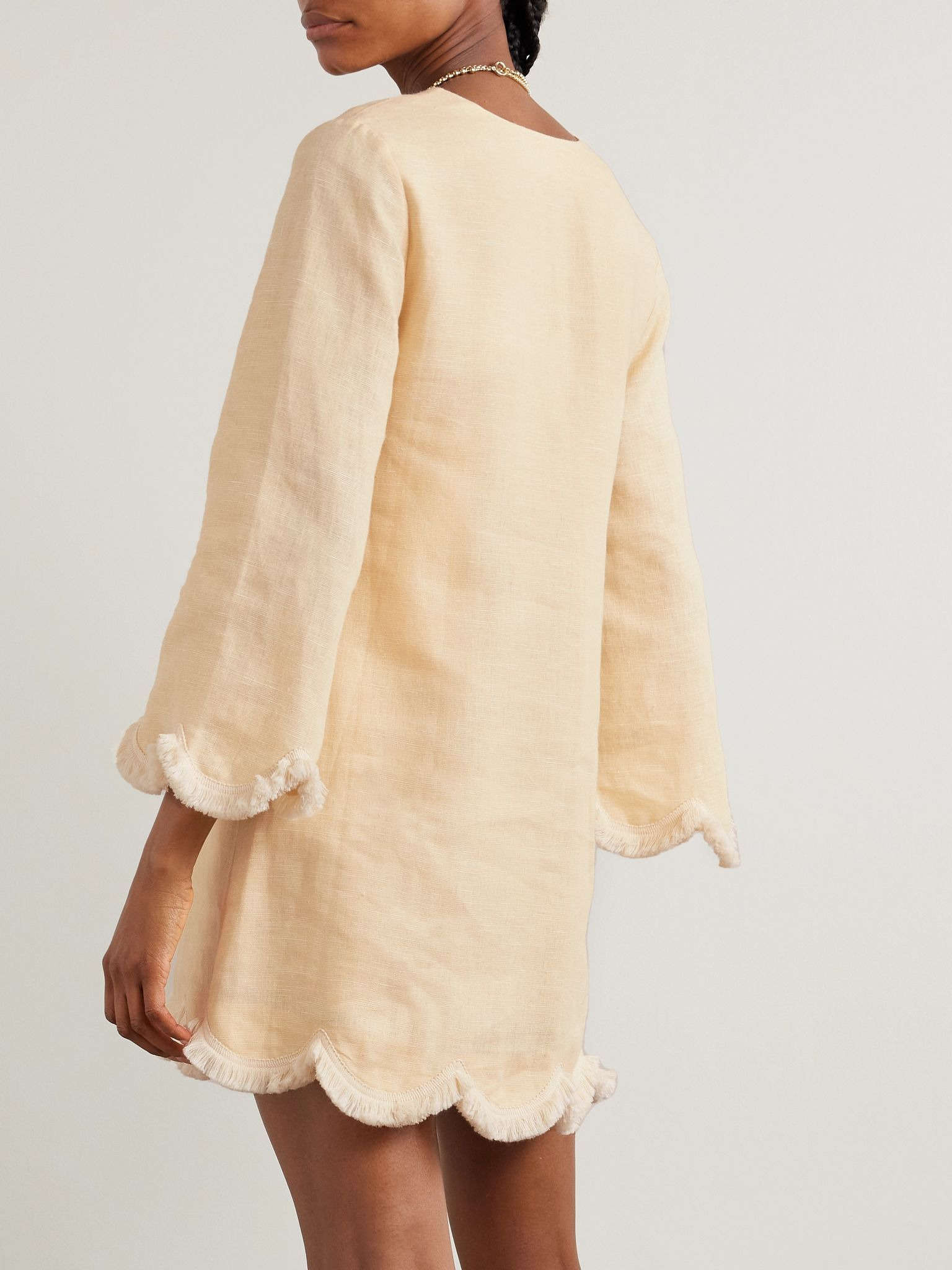 Essie fringed linen mini dress Pastel yellow - 3