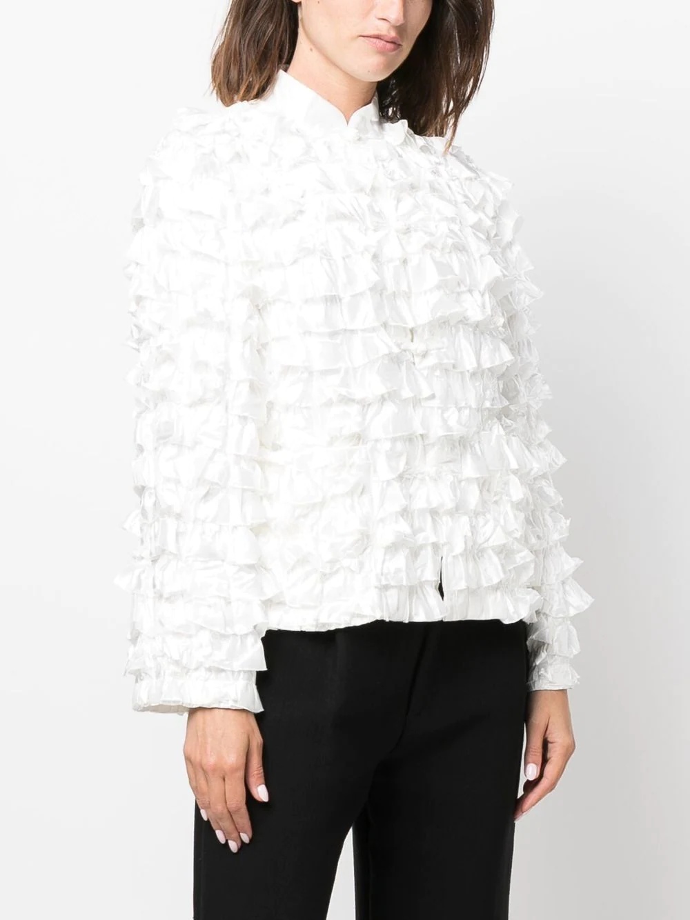 band-collar ruffled fitted jacket - 3