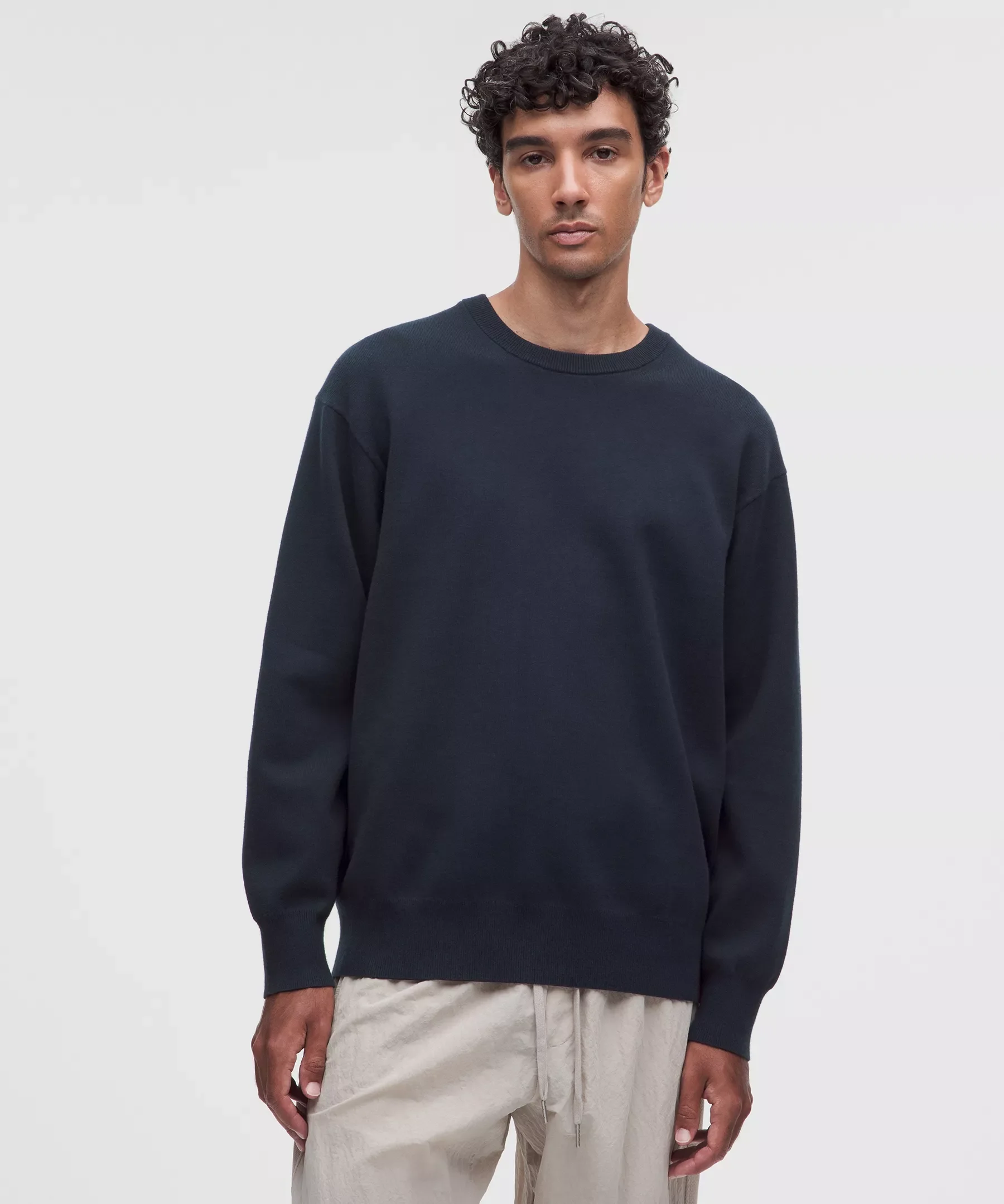 Cotton-Blend Knit Long-Sleeve Crewneck Sweater - 1