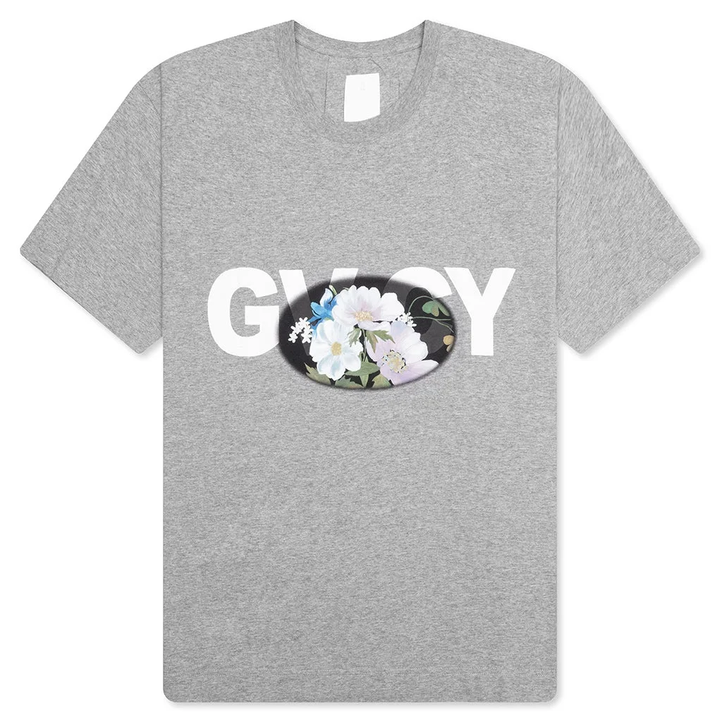 GVCY FLORAL PRINTED CREWNECK T-SHIRT - LIGHT GREY MELANGE - 1