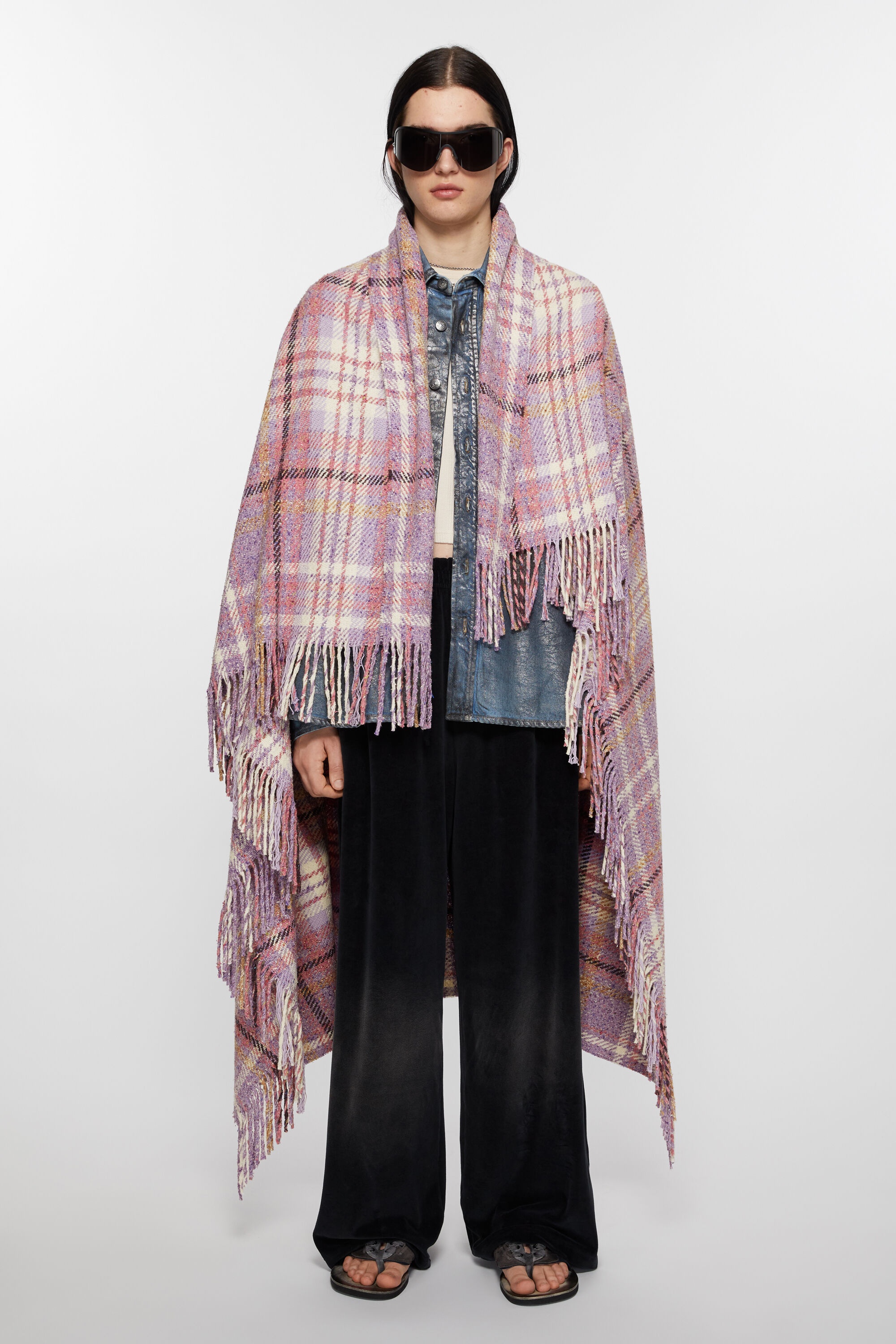 Oversized plaid scarf blanket - Violet purple - 3