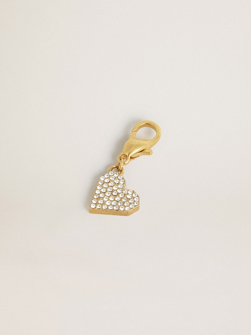 Golden Goose Heart-shaped charm in gold-colored brass with crystals outlook