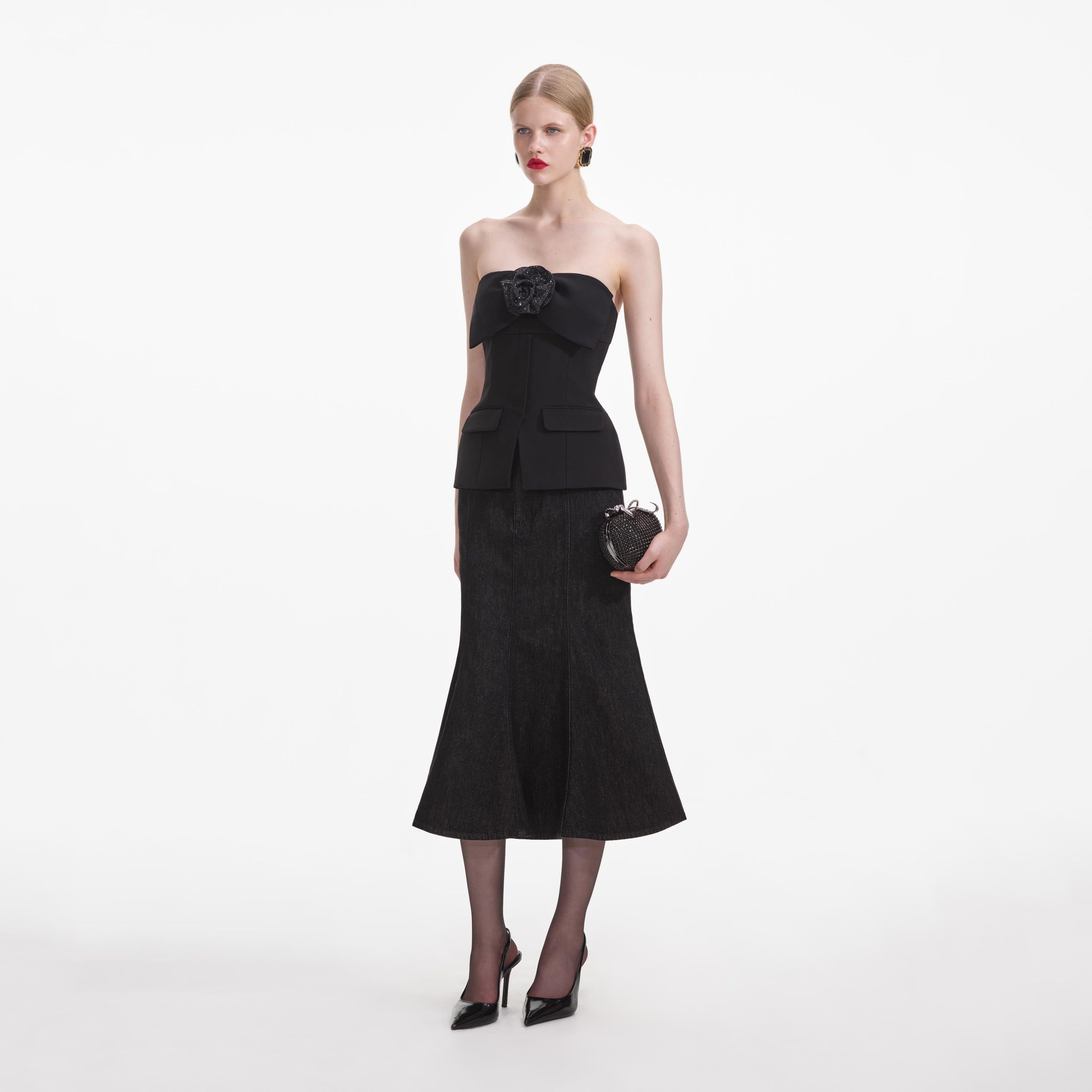 Black Crepe Corsage Top - 2