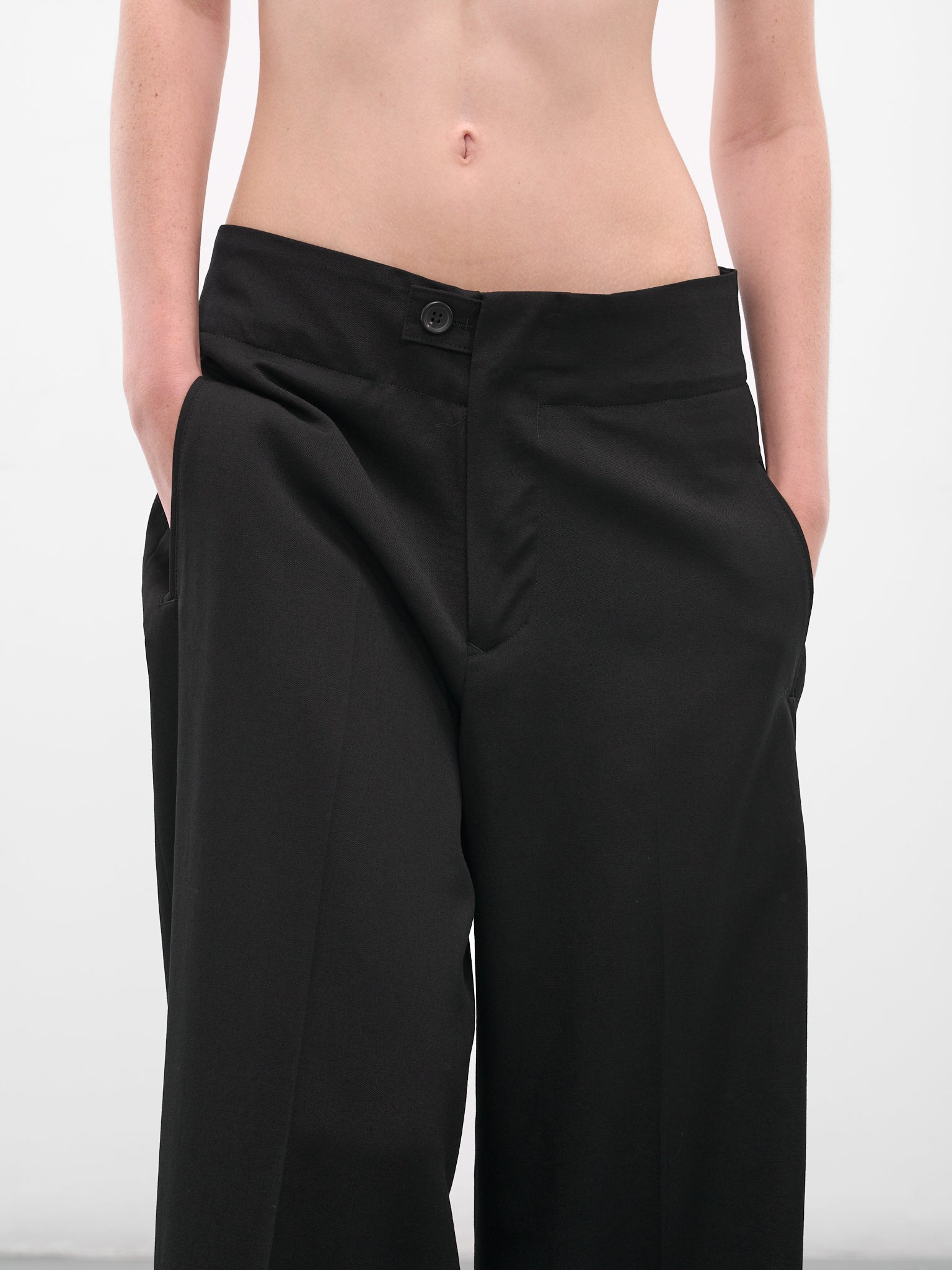 Black Gabardine Vent Wide Trousers - 4