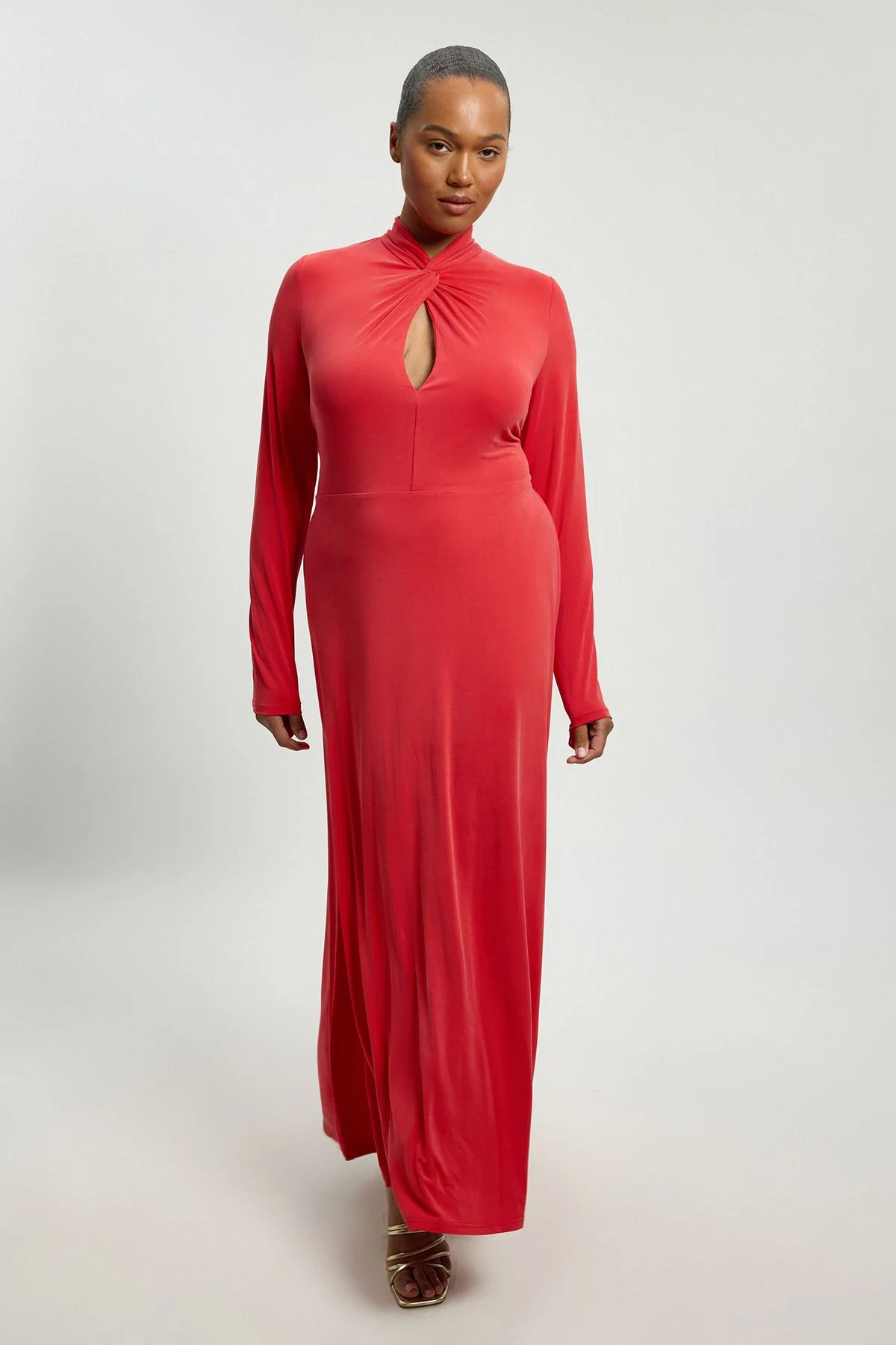 Plus Size Long Sleeve Jersey Maxi Dress - 1