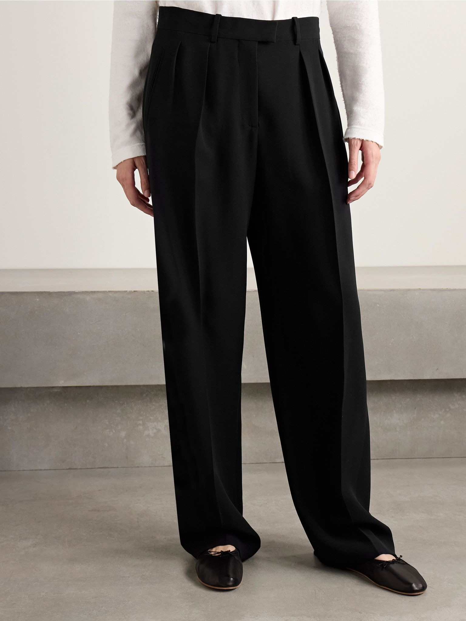 Alfidis pleated cotton-crepe wide-leg pants Black - 3