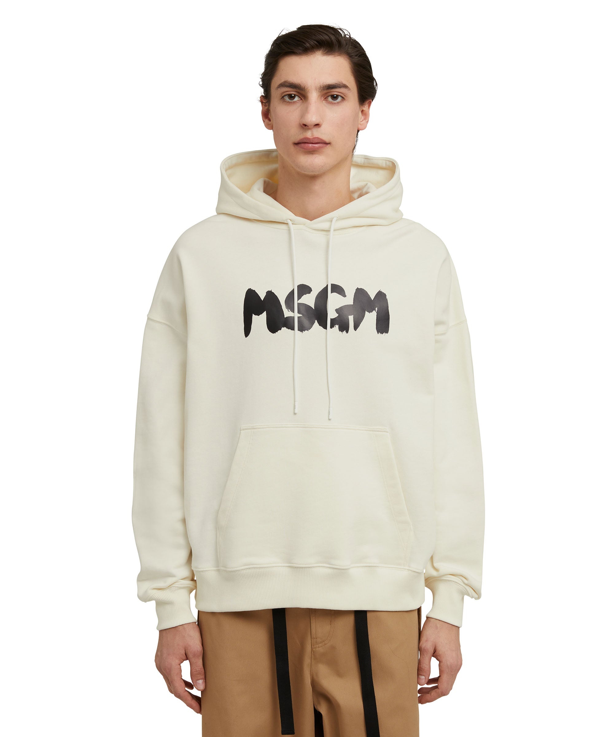 Cotton hooded sweatshirt with MSGM brushstroke logo - 2
