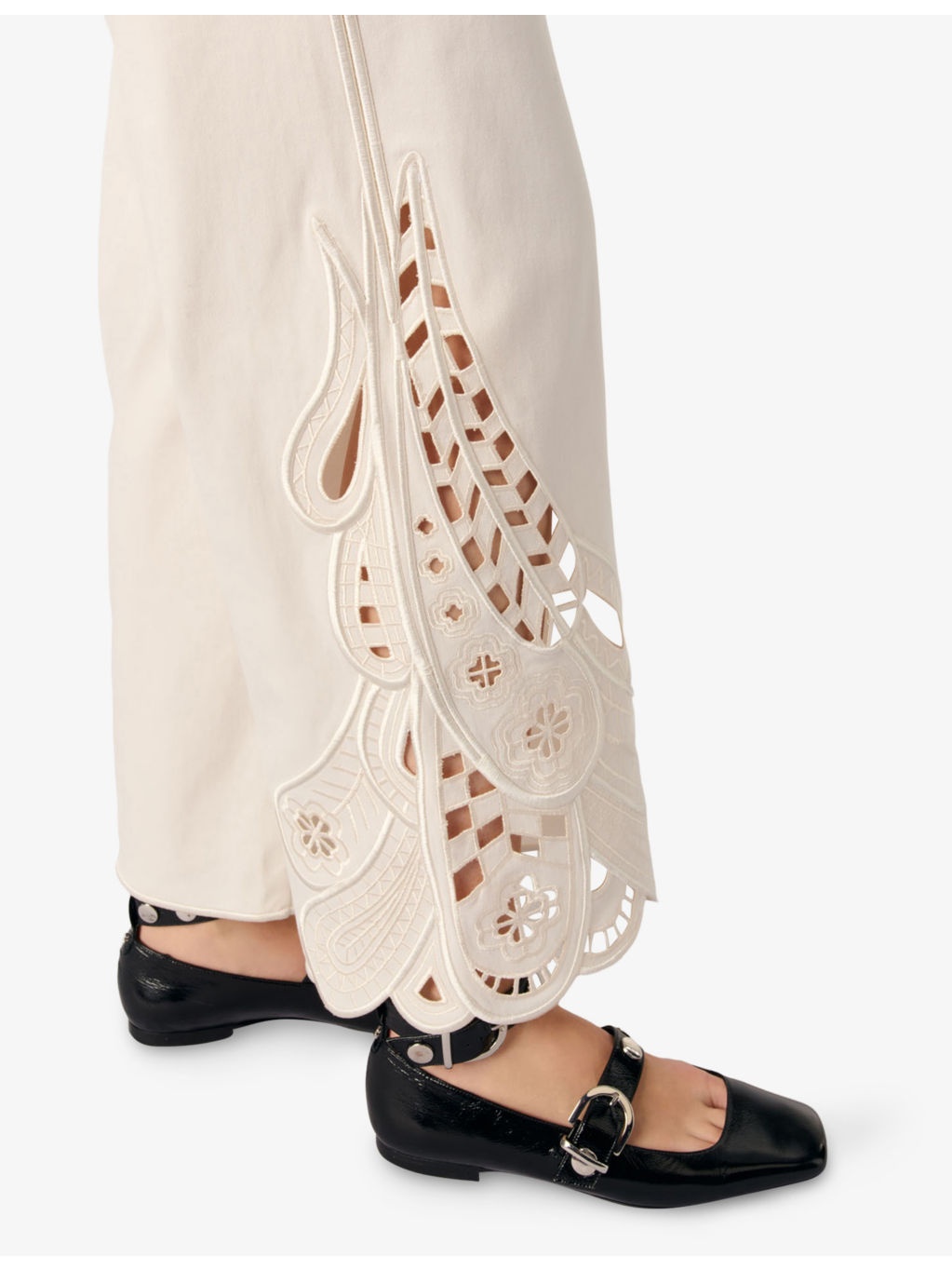 Scalloped-Trim Mid-Rise Embroidered Stretch-Cotton Trousers - 5