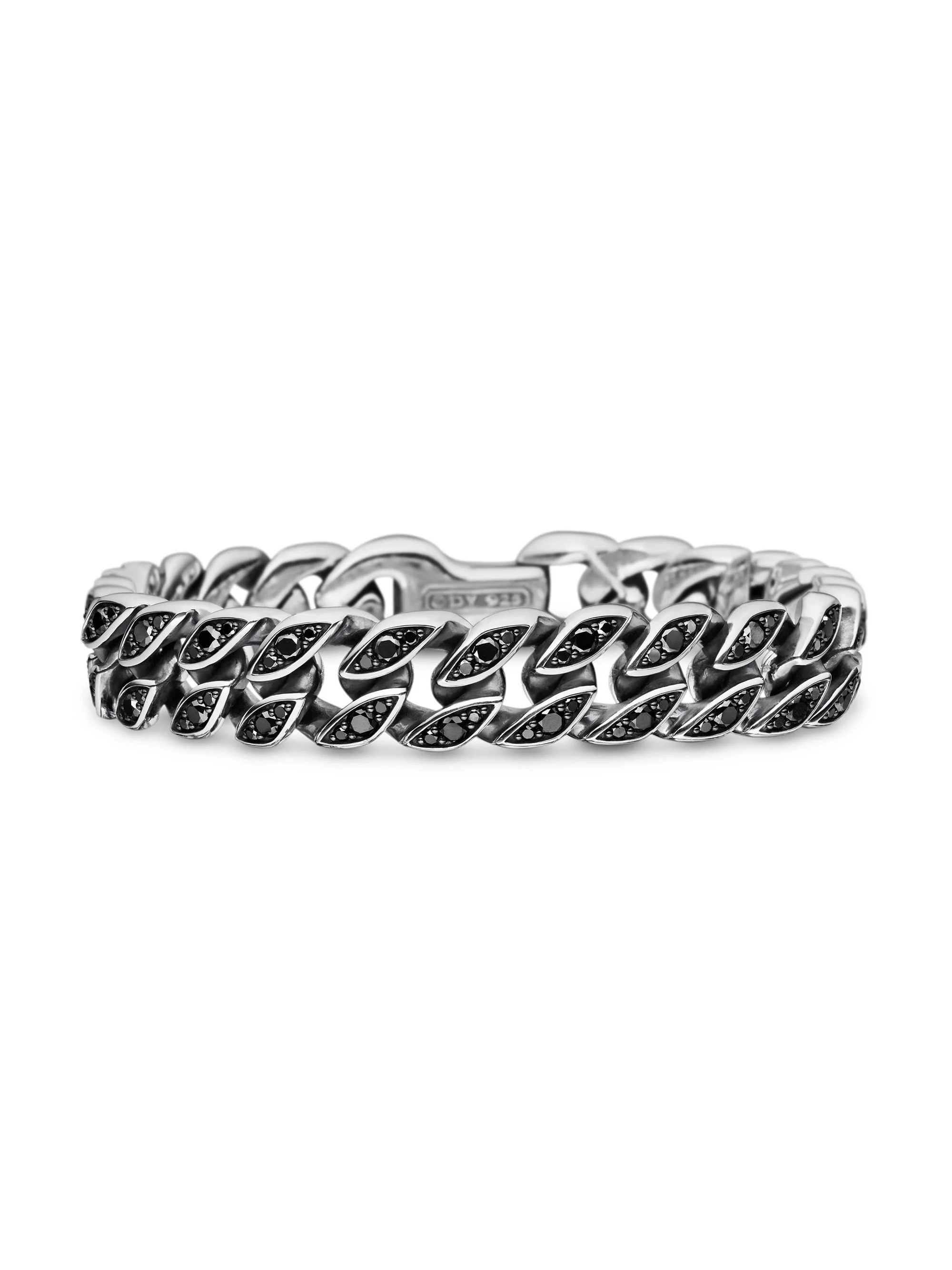 Men's Curb Chain Bracelet in Sterling Silver - Black - 1