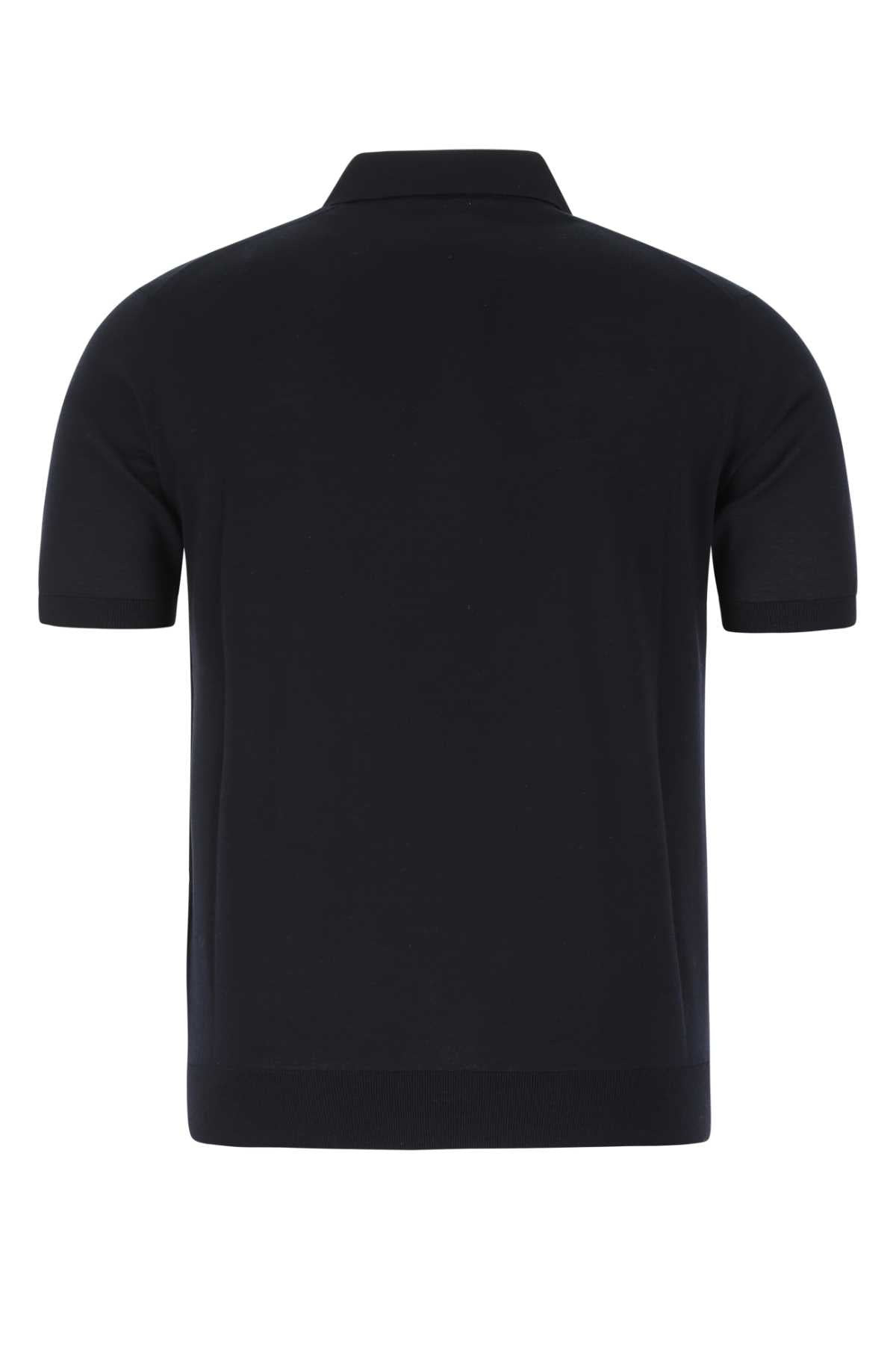 Prada Men Midnight Blue Wool Polo Shirt - 2