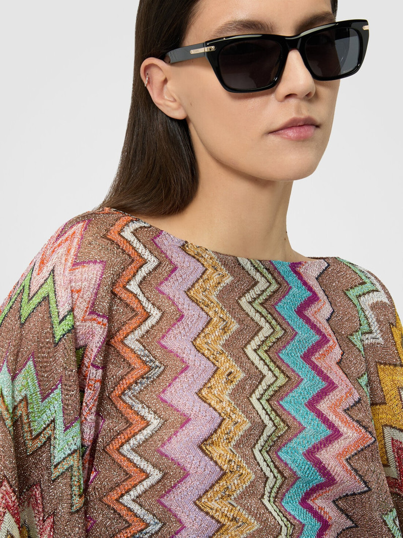 Long-sleeved top in lamé viscose with macro zigzag pattern 5