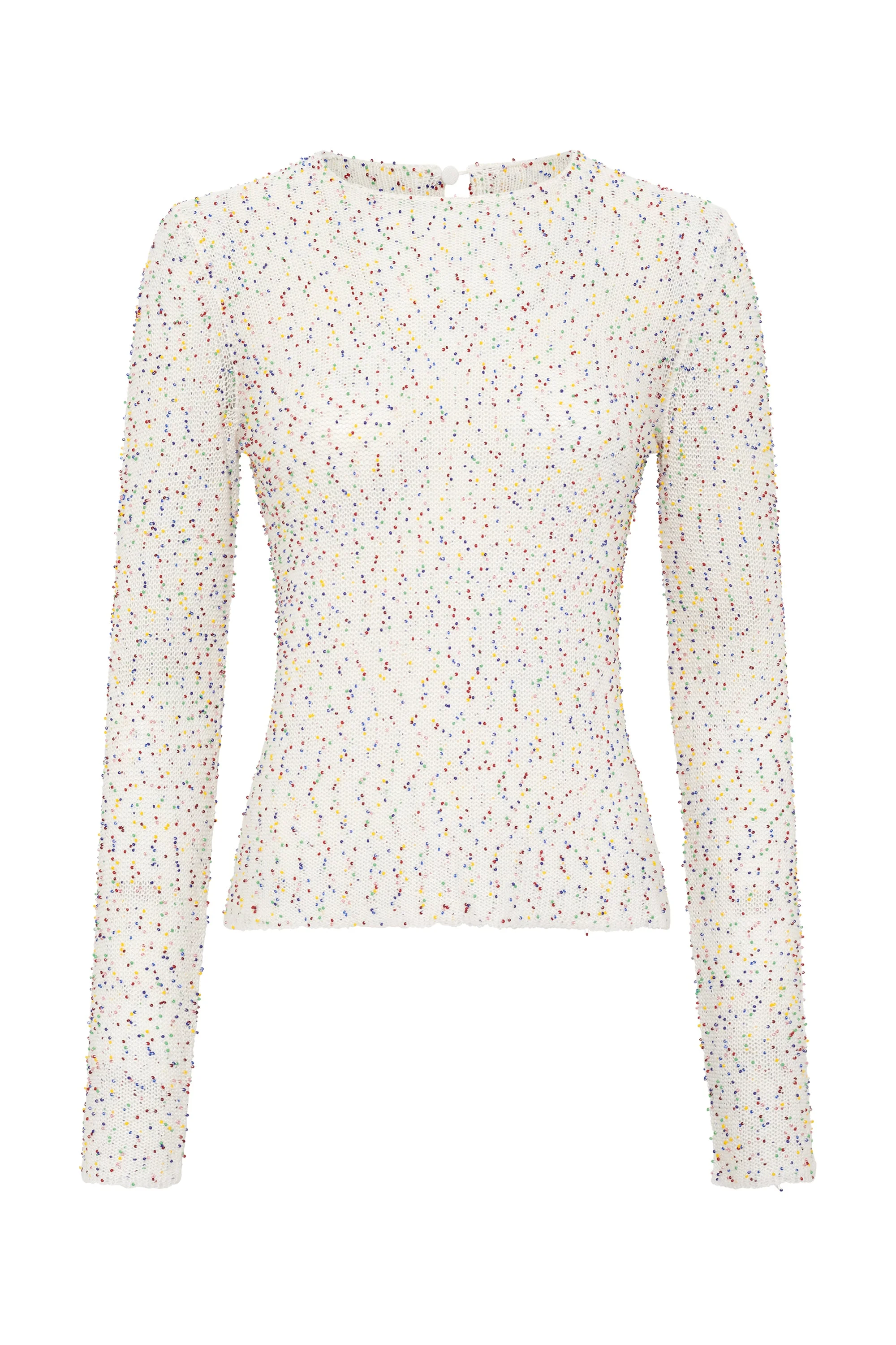 Nello Knit Sweater in Ivory Multi Beaded Cashmere Silk - 1