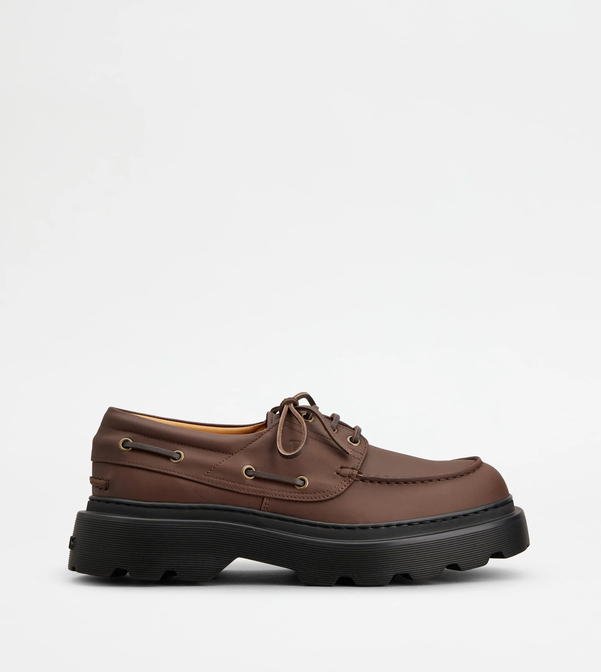 BOAT SHOES IN LEATHER - BROWN - 1