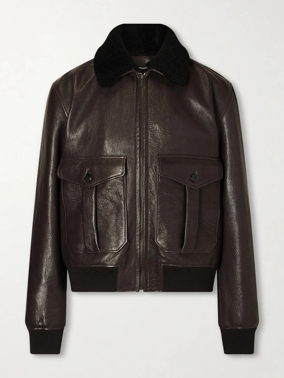 Shearling-Trimmed Full-Grain Leather Jacket - 1