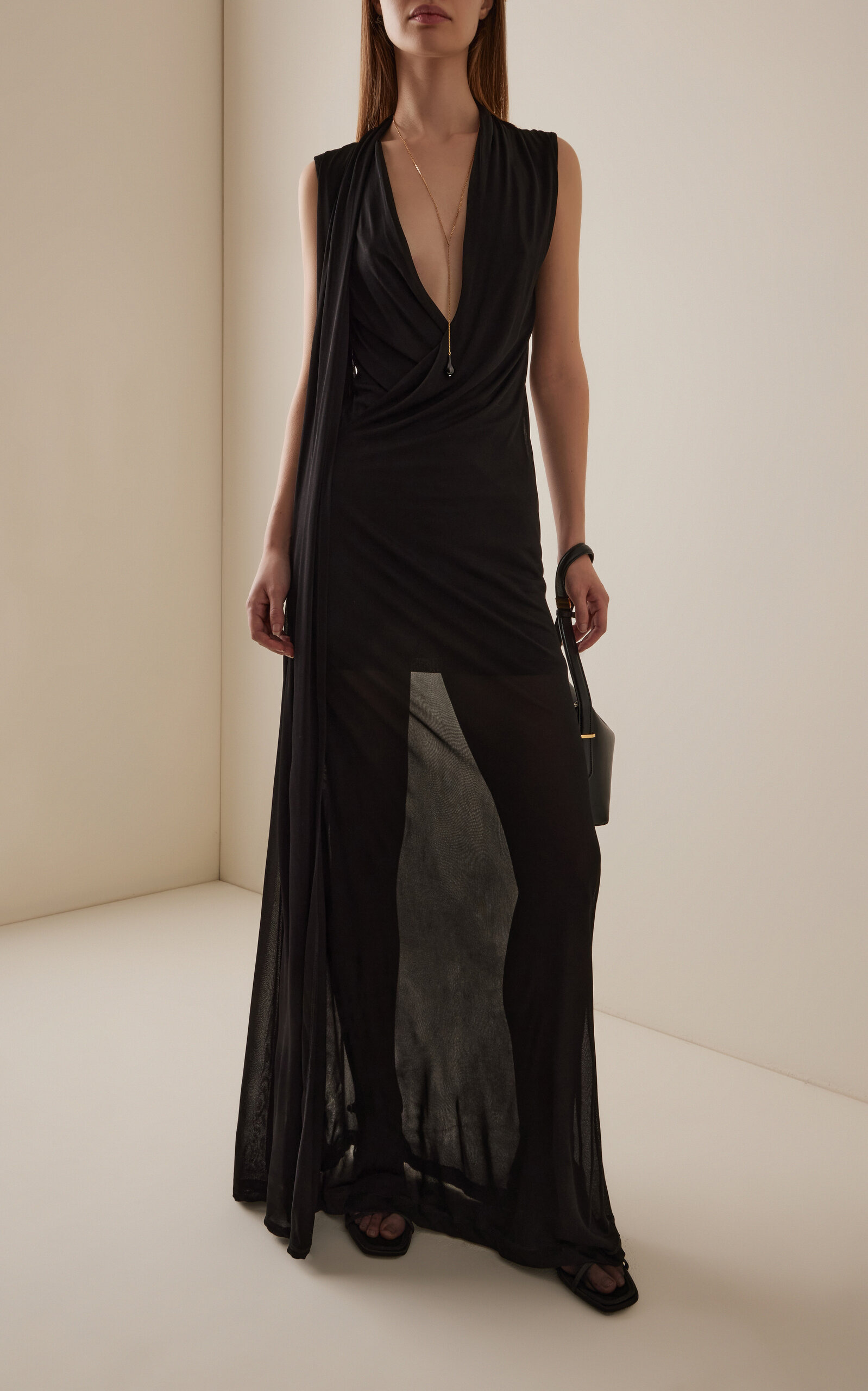 Overlapped Scarf Dress black - 2
