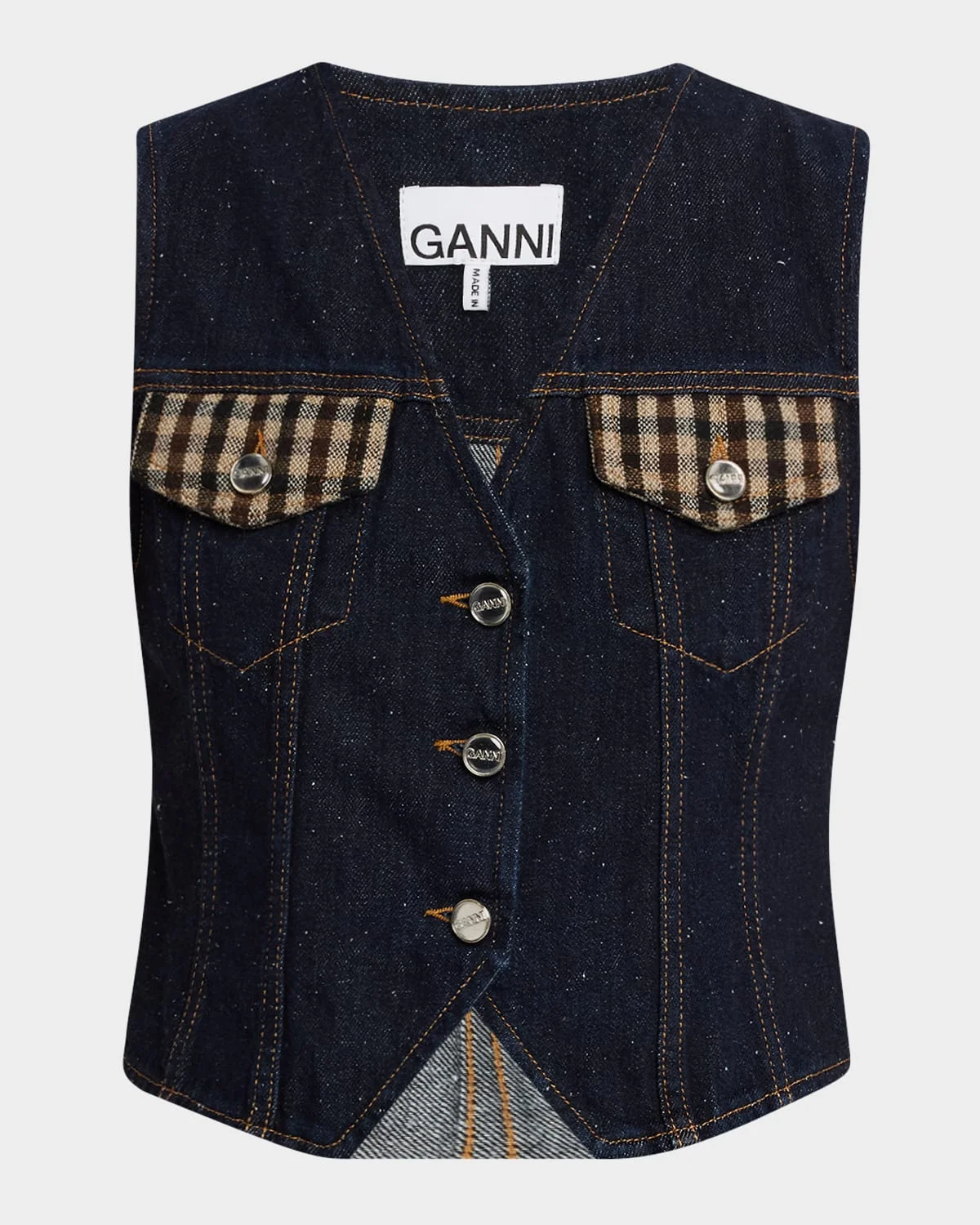 Denim Patchwork Utility Vest - 1