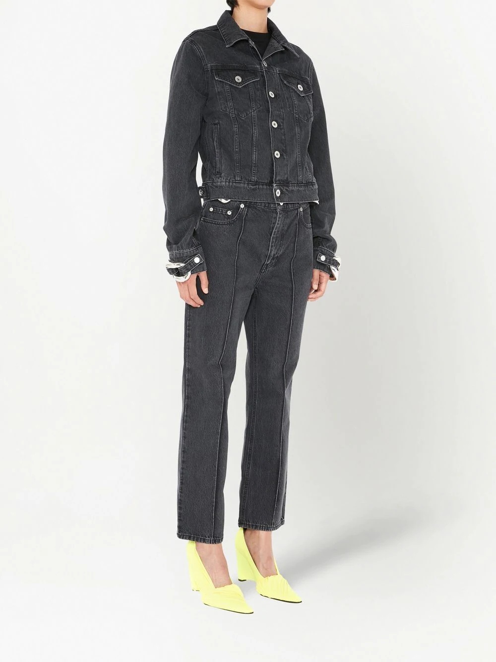 chain-link detail denim jacket - 3