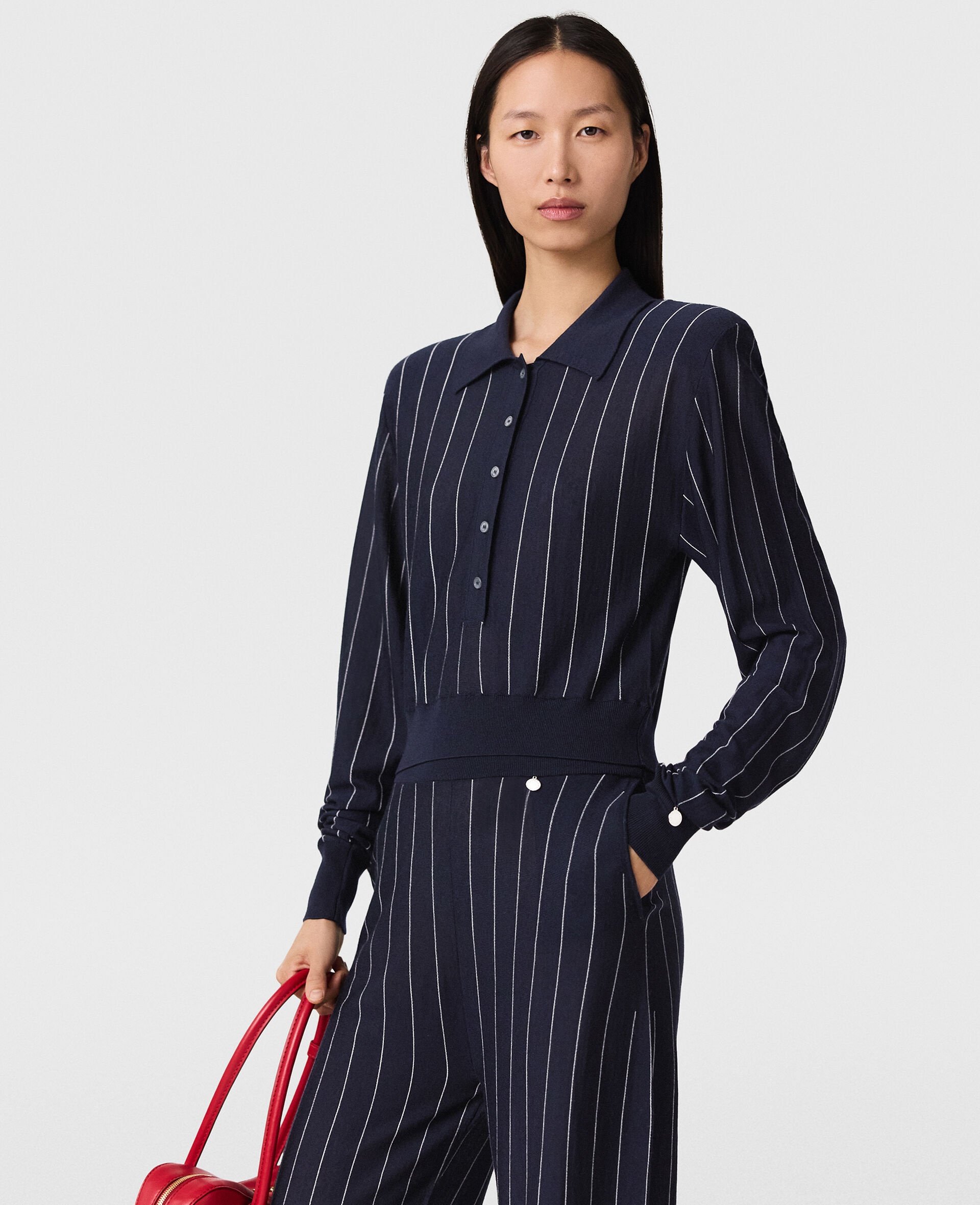 Collared Pinstripe Long-Sleeve Top - 3