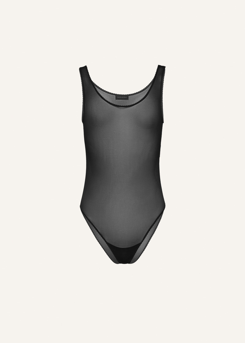 Mesh scalloped bodysuit in black - 1