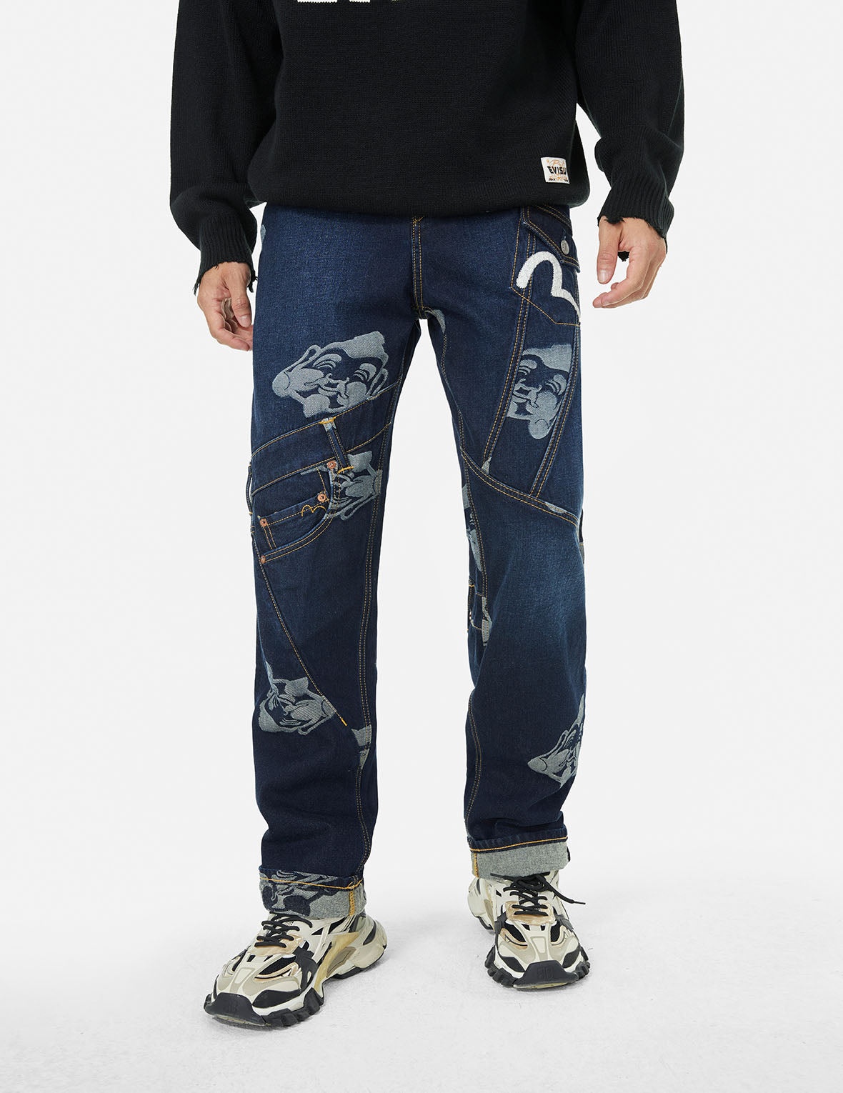 Seagull Embroidery and Godhead Jacquard Straight Fit Jeans - 6