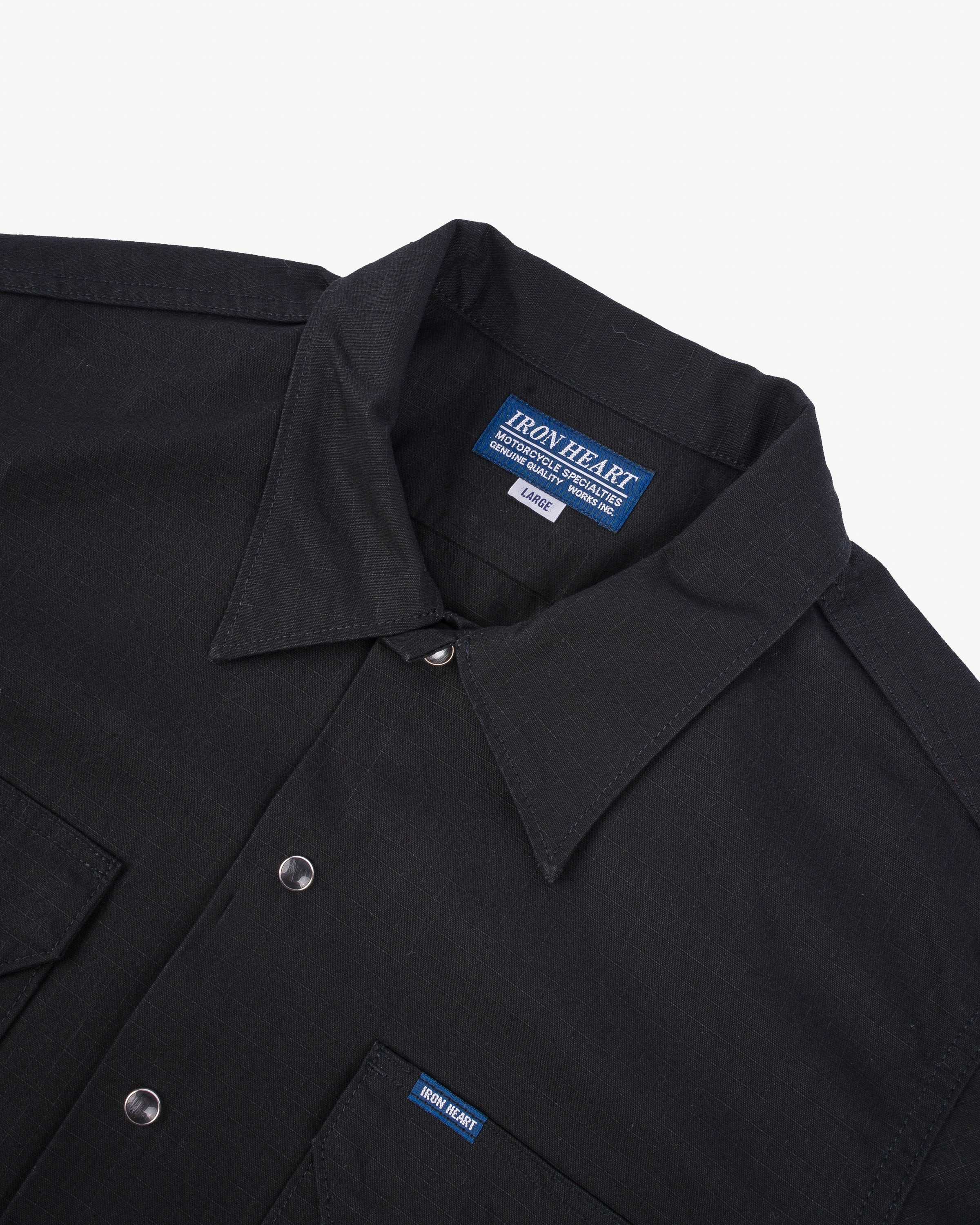 IHSH-415-BLK 8oz Ripstop Short Sleeved Mechanic Shirt - Black - 14