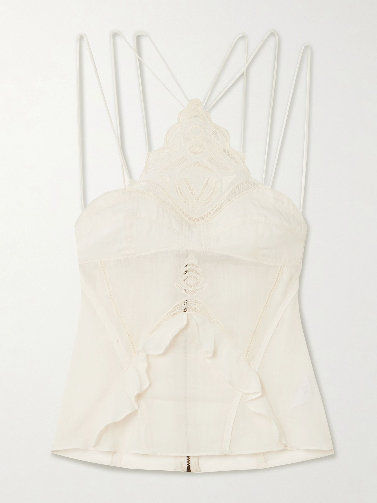 Leana ruffled broderie anglaise ramie camisole Beige - 1