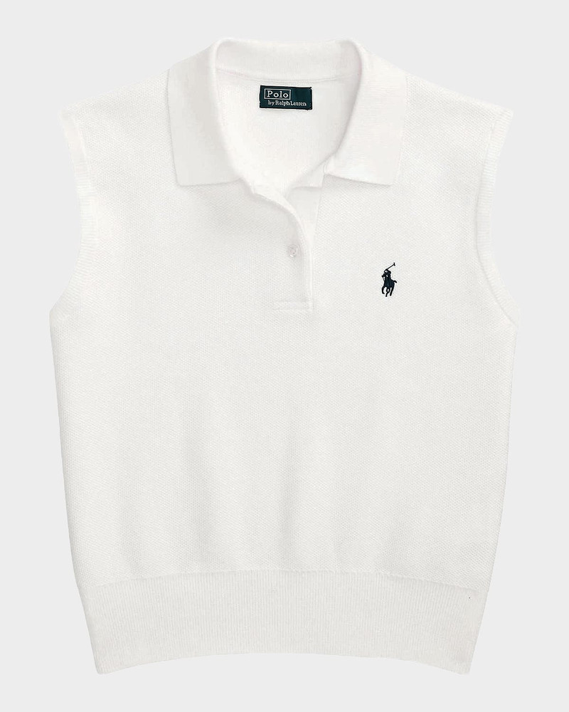 Cotton-Blend Sleeveless Polo Sweater 1