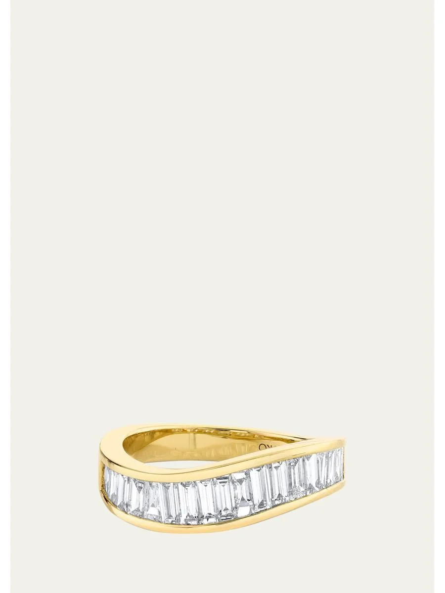 18K Yellow Gold Baguette Diamond Wave Ring - 1