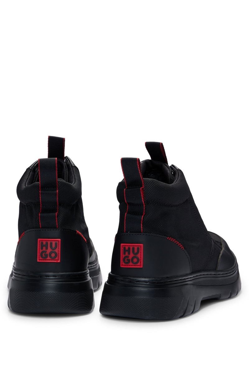 HUGO MIXED-MATERIAL HIGH-TOP TRAINERS WITH RED DETAILS outlook