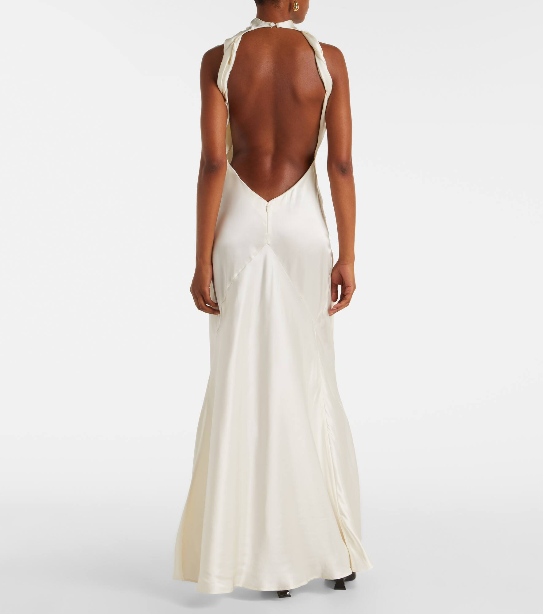 Gathered halterneck satin gown - 3