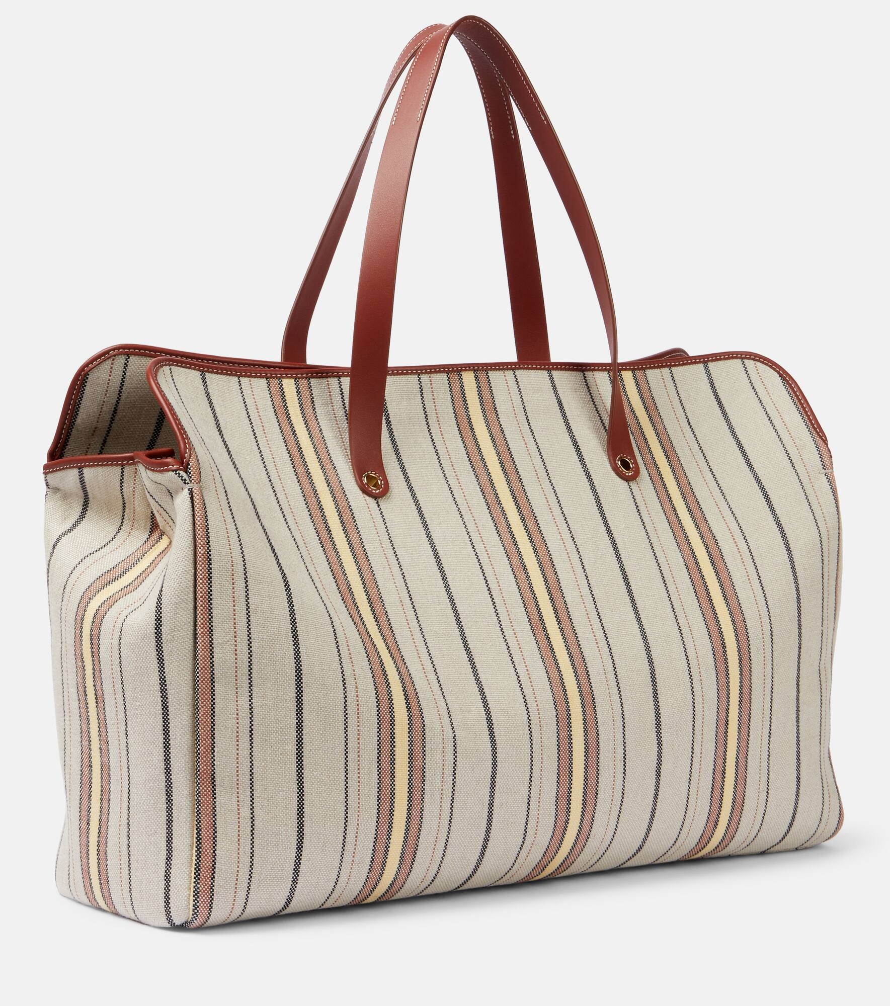 Laguna striped leather-trimmed tote bag - 4