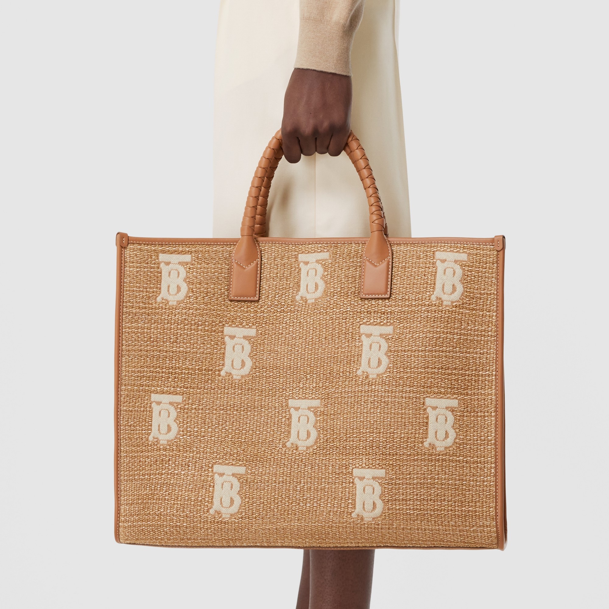 Large Faux Raffia and Leather Freya Tote - 9