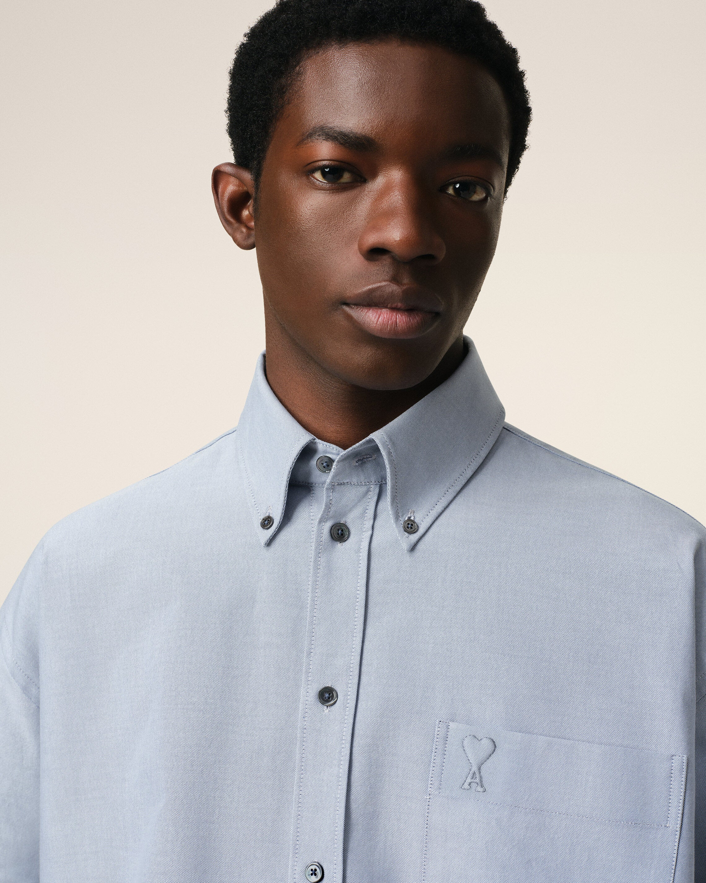 BLUE COTTON BUTTON-DOWN CROPPED OVERSIZED SHIRT - 13